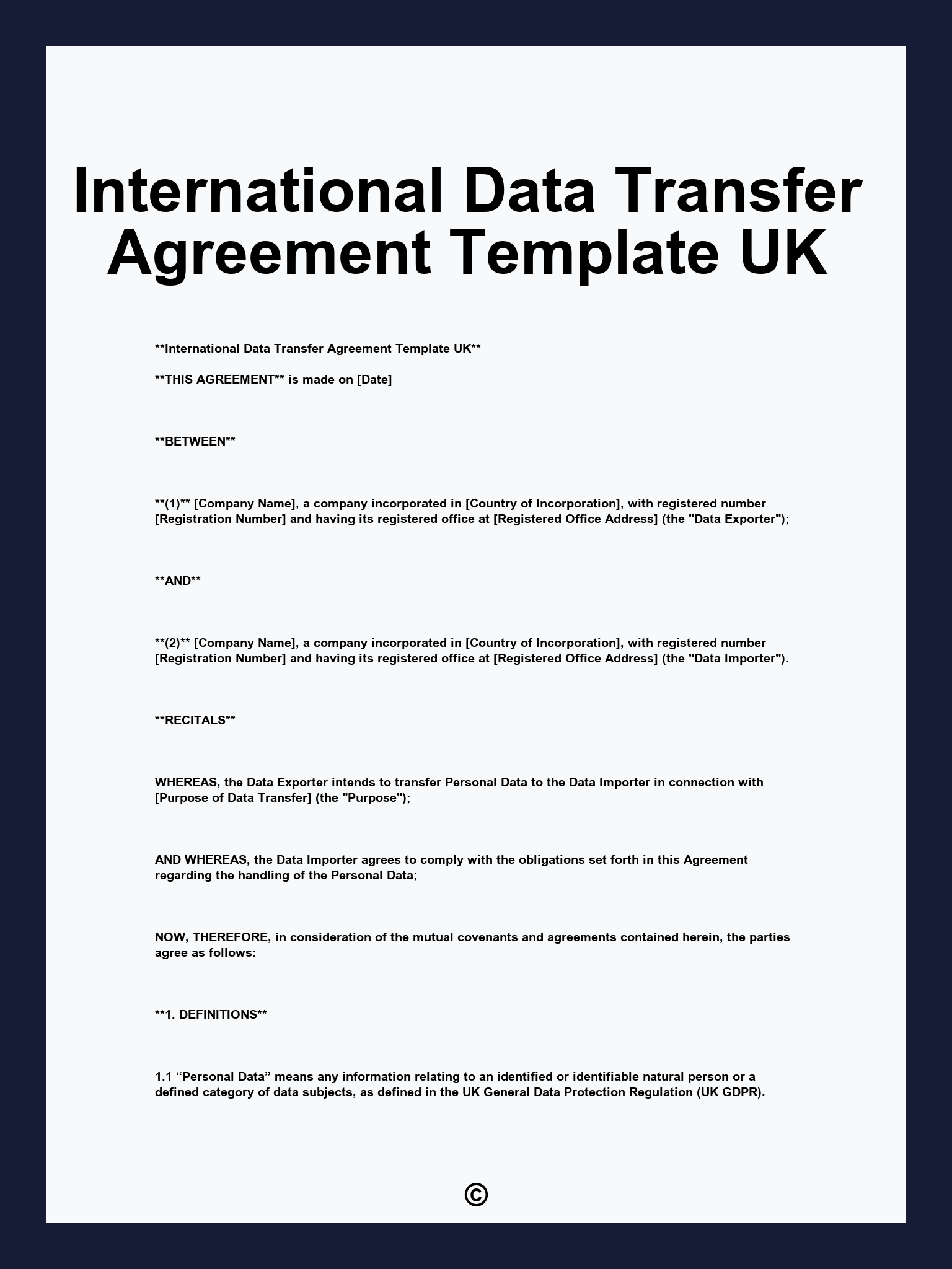 International Data Transfer Agreement Template UK