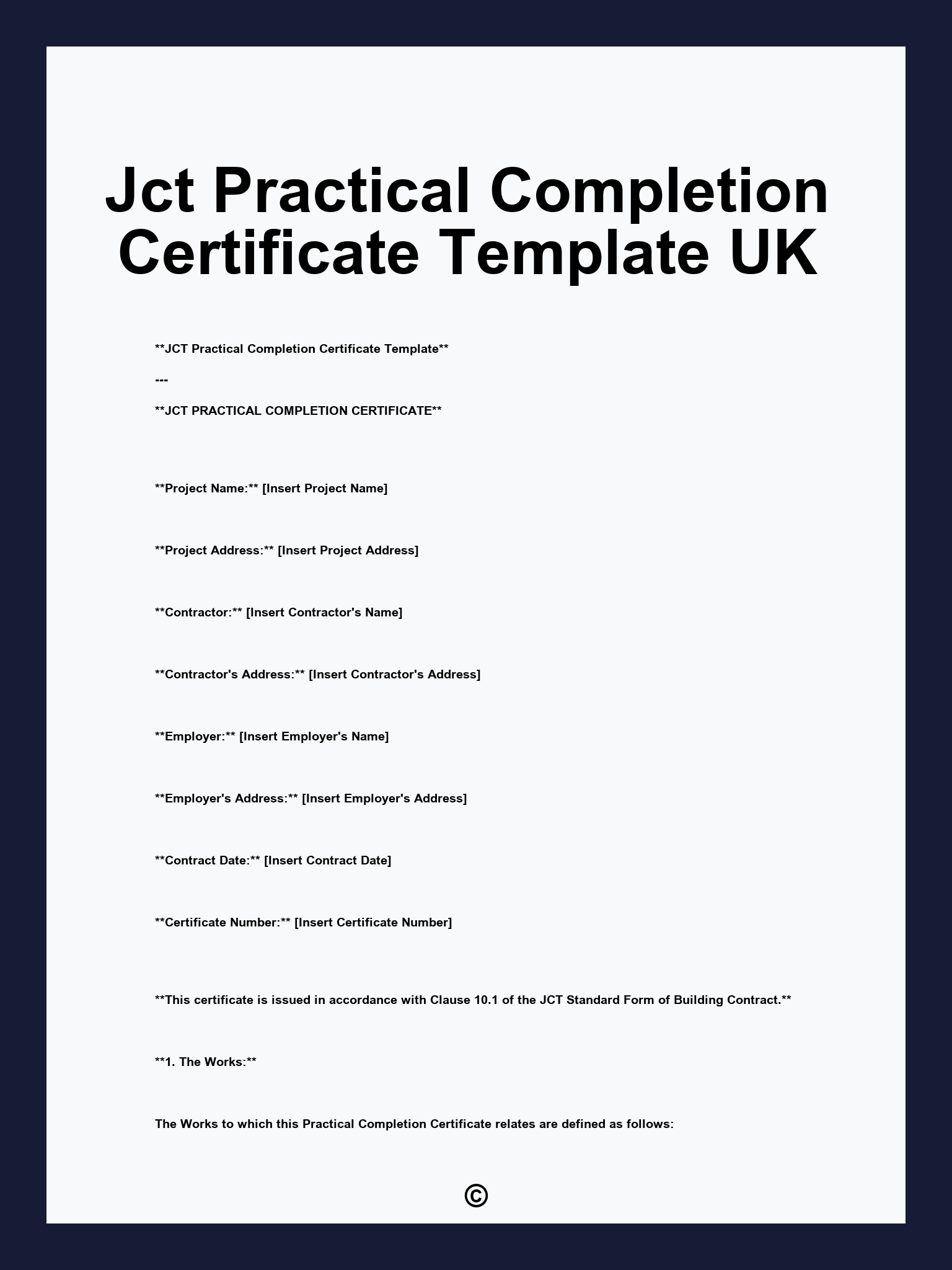 Jct Practical Completion Certificate Template UK