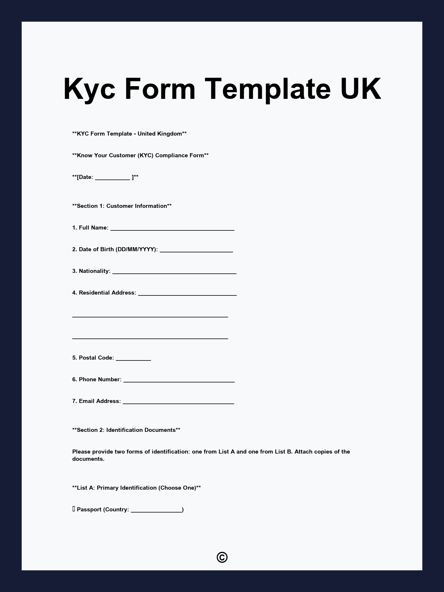 Kyc Form Template UK