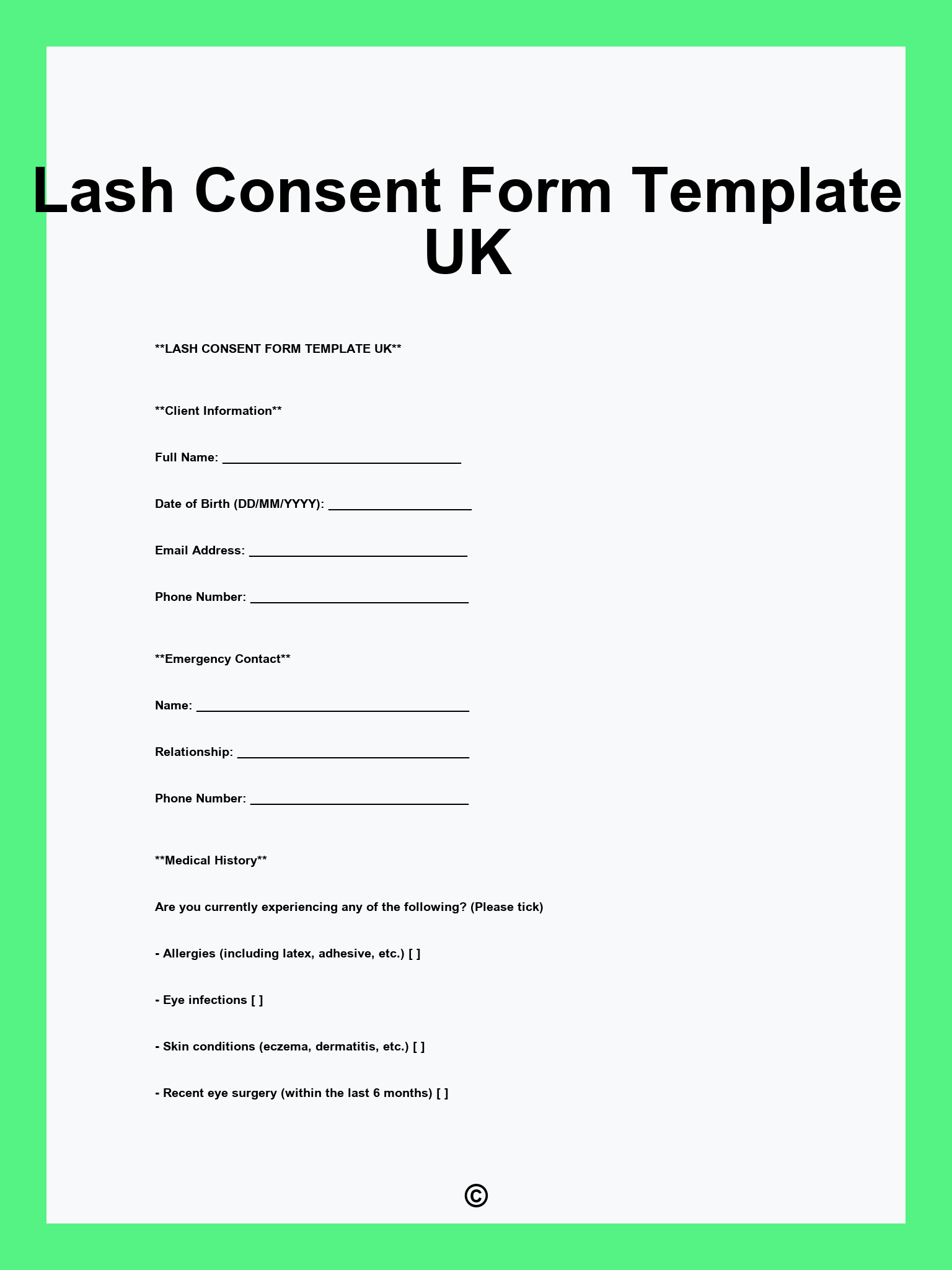 Lash Consent Form Template UK