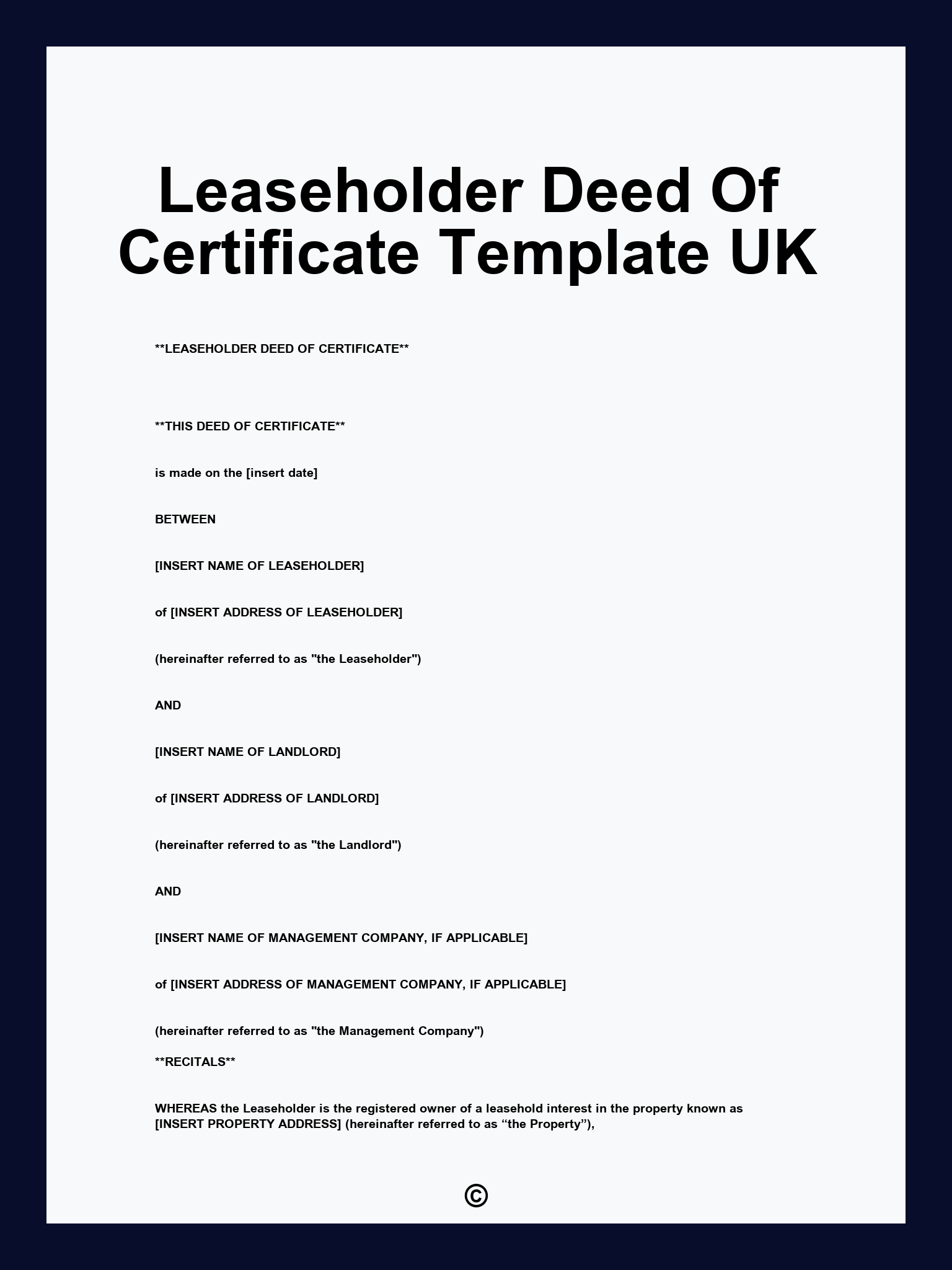 Leaseholder Deed Of Certificate Template UK