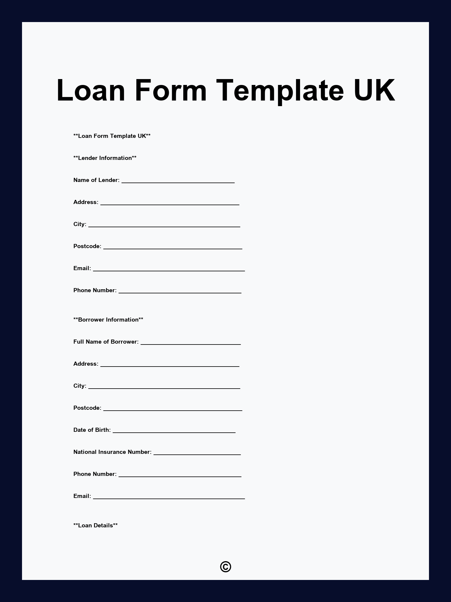 Loan Form Template UK