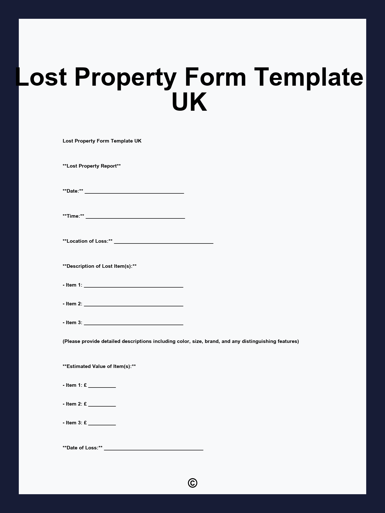Lost Property Form Template UK