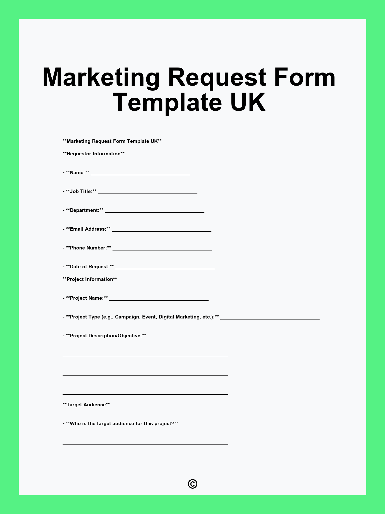 Marketing Request Form Template UK