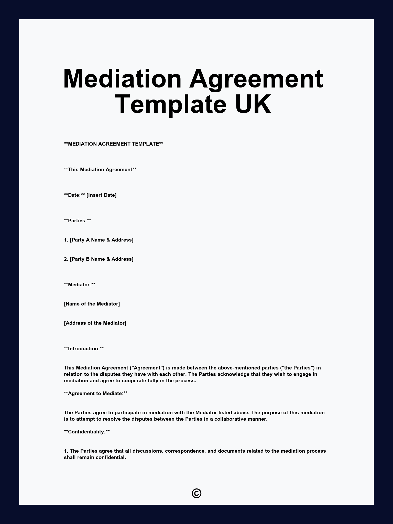 Mediation Agreement Template UK