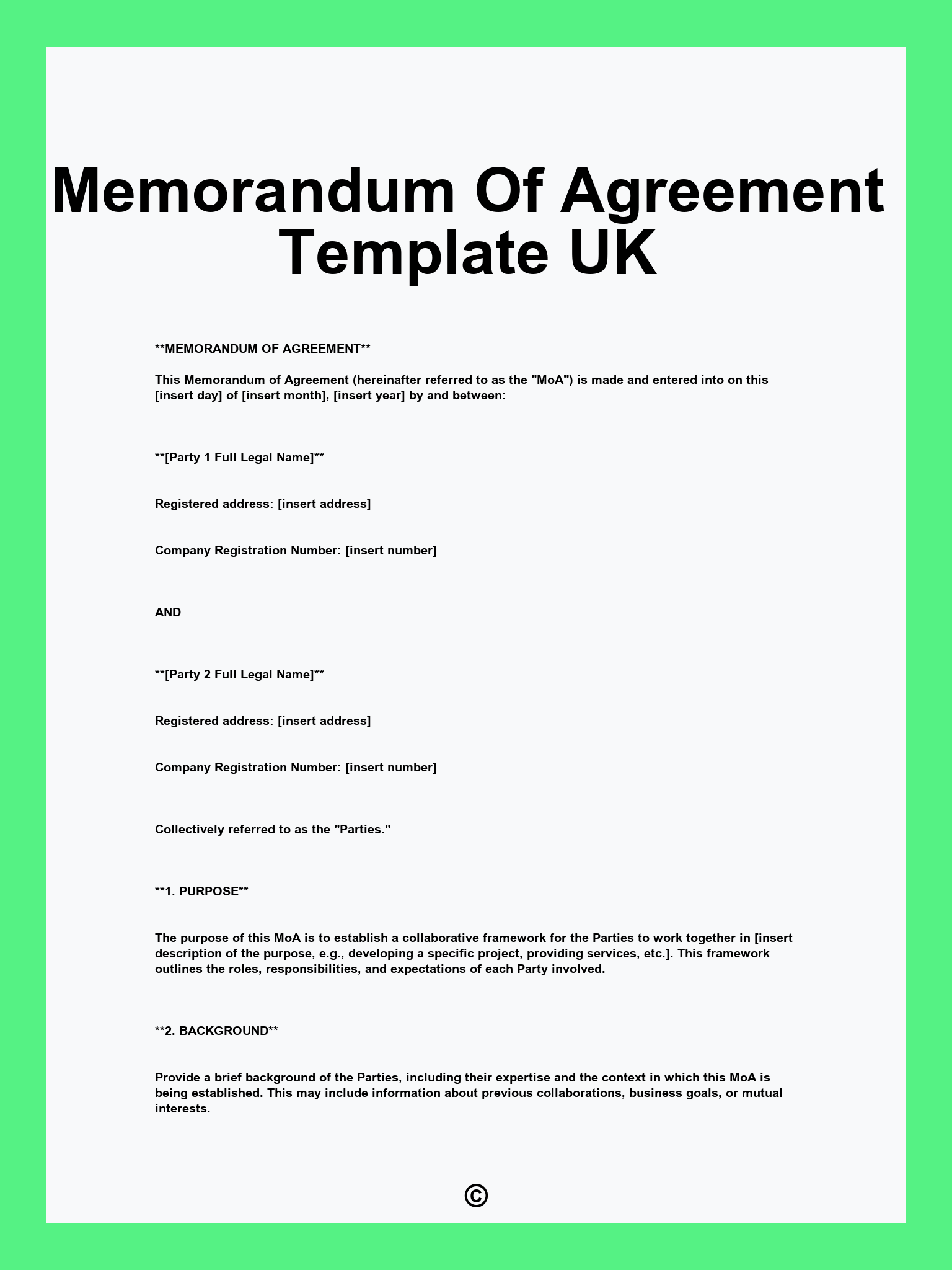 Memorandum Of Agreement Template UK