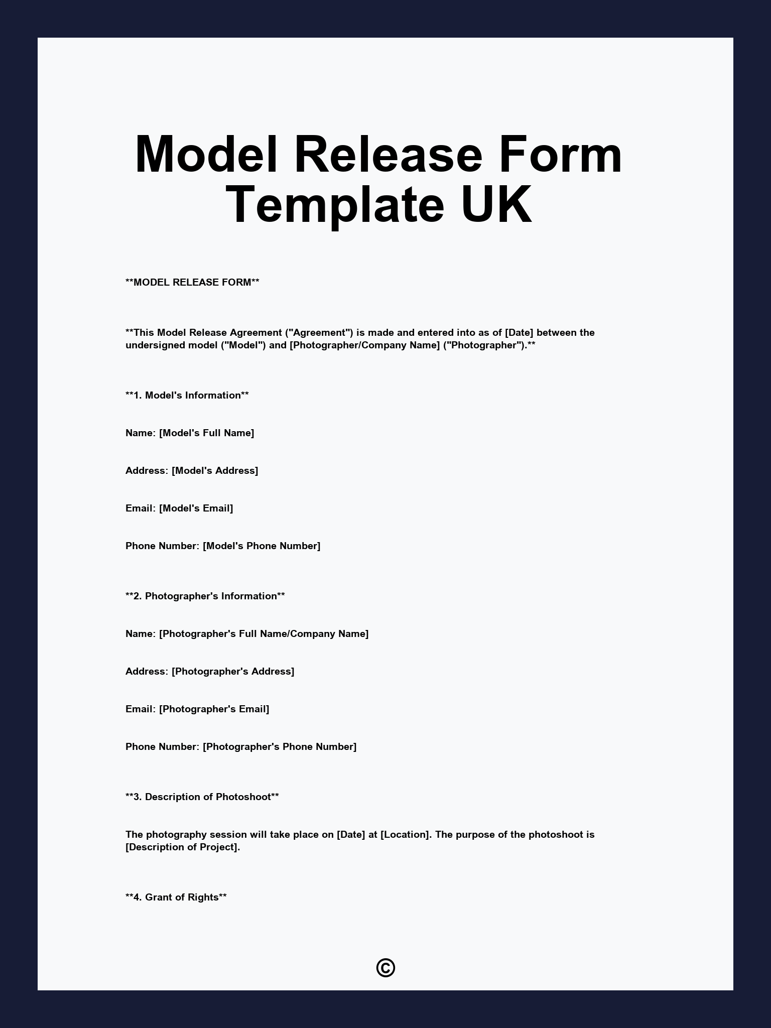 Model Release Form Template UK