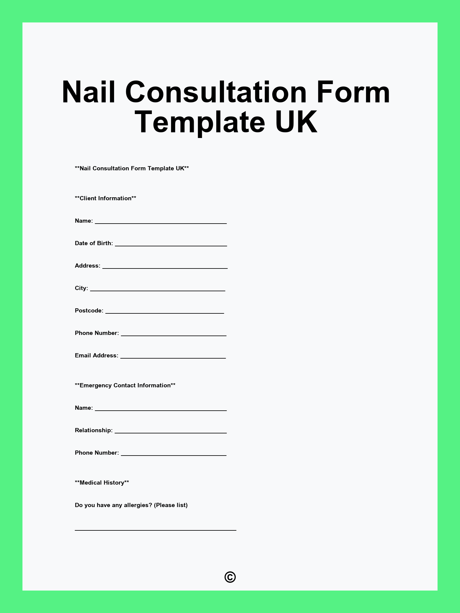 Nail Consultation Form Template UK