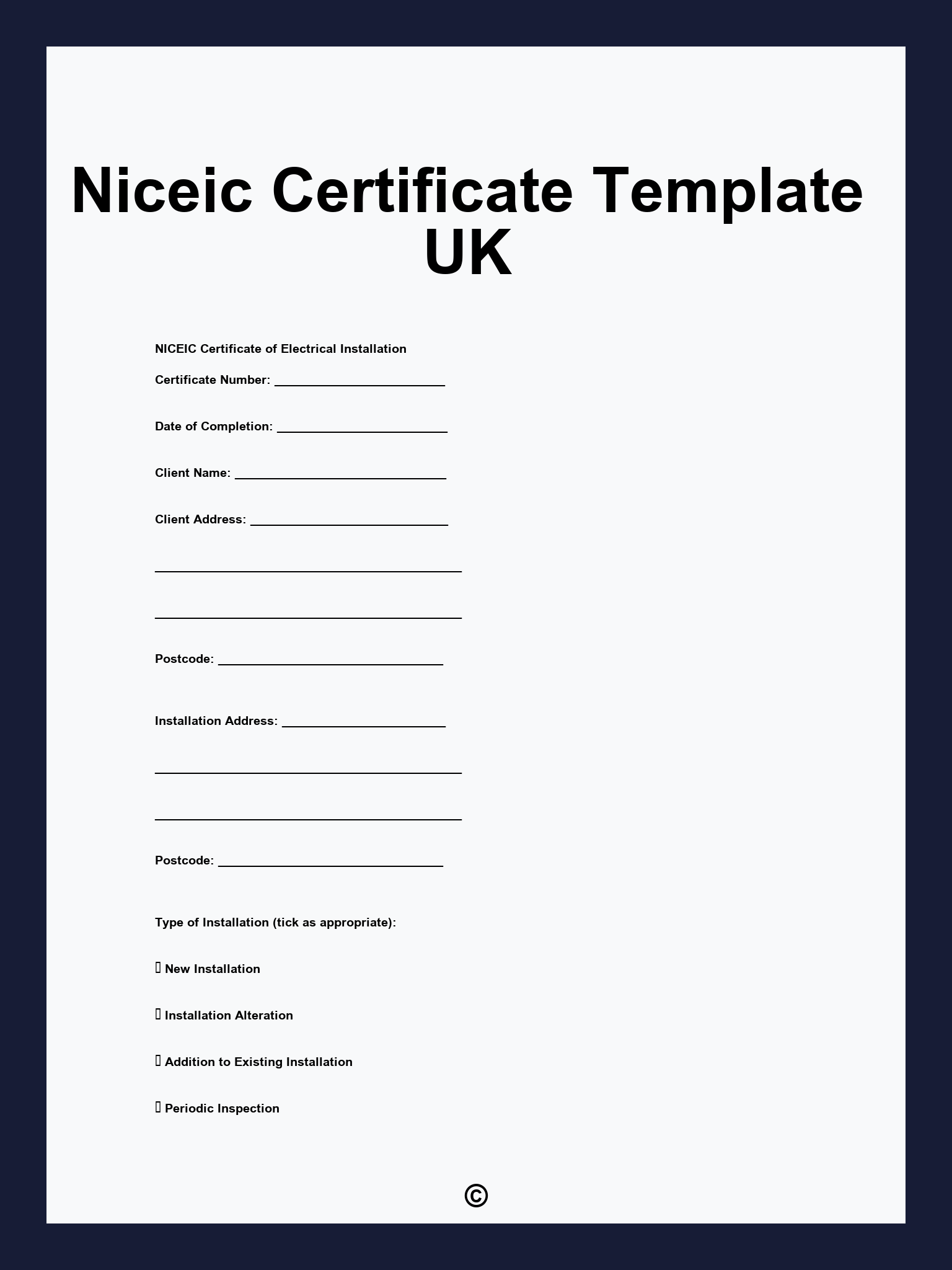 Niceic Certificate Template UK