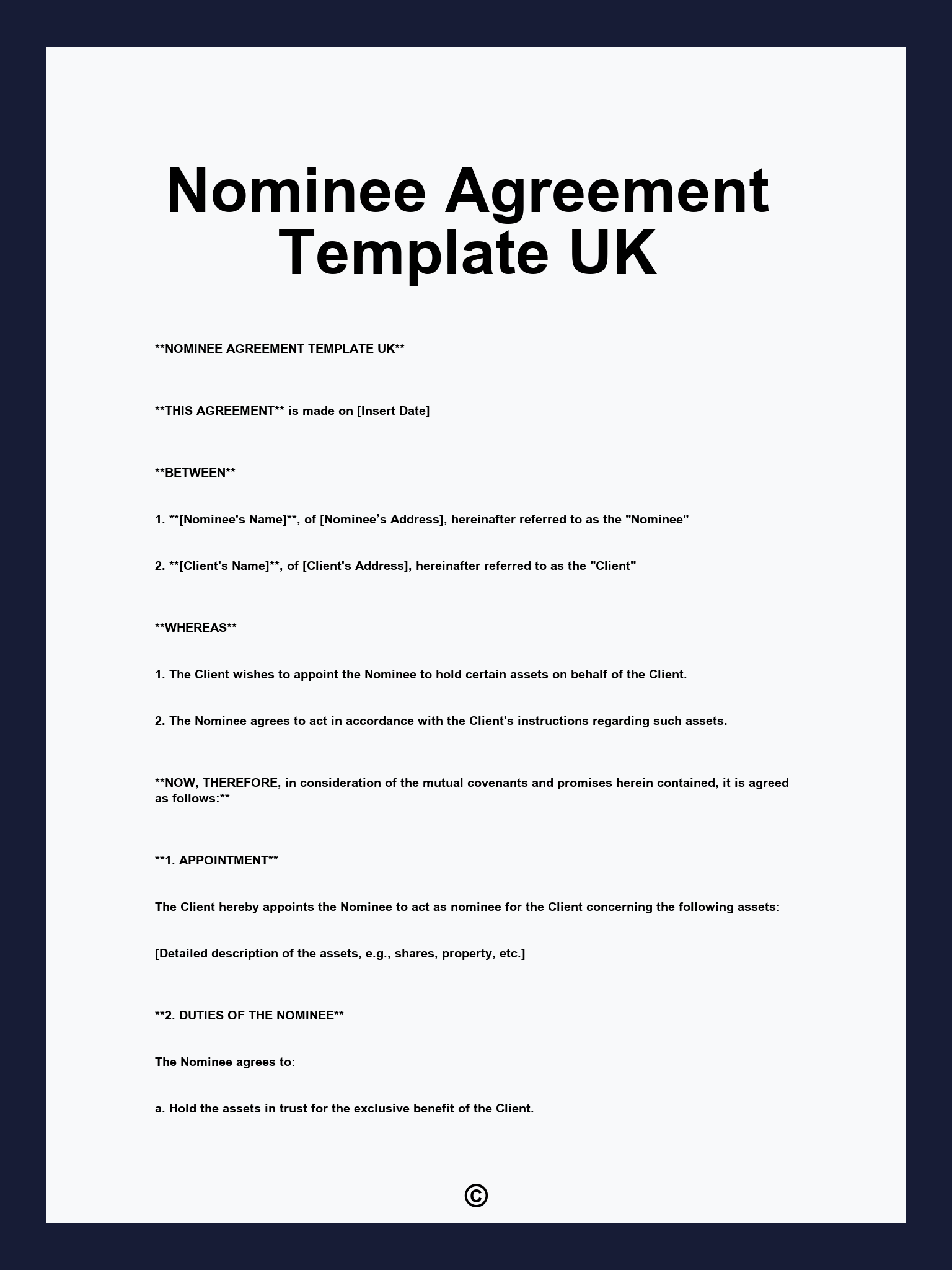 Nominee Agreement Template UK
