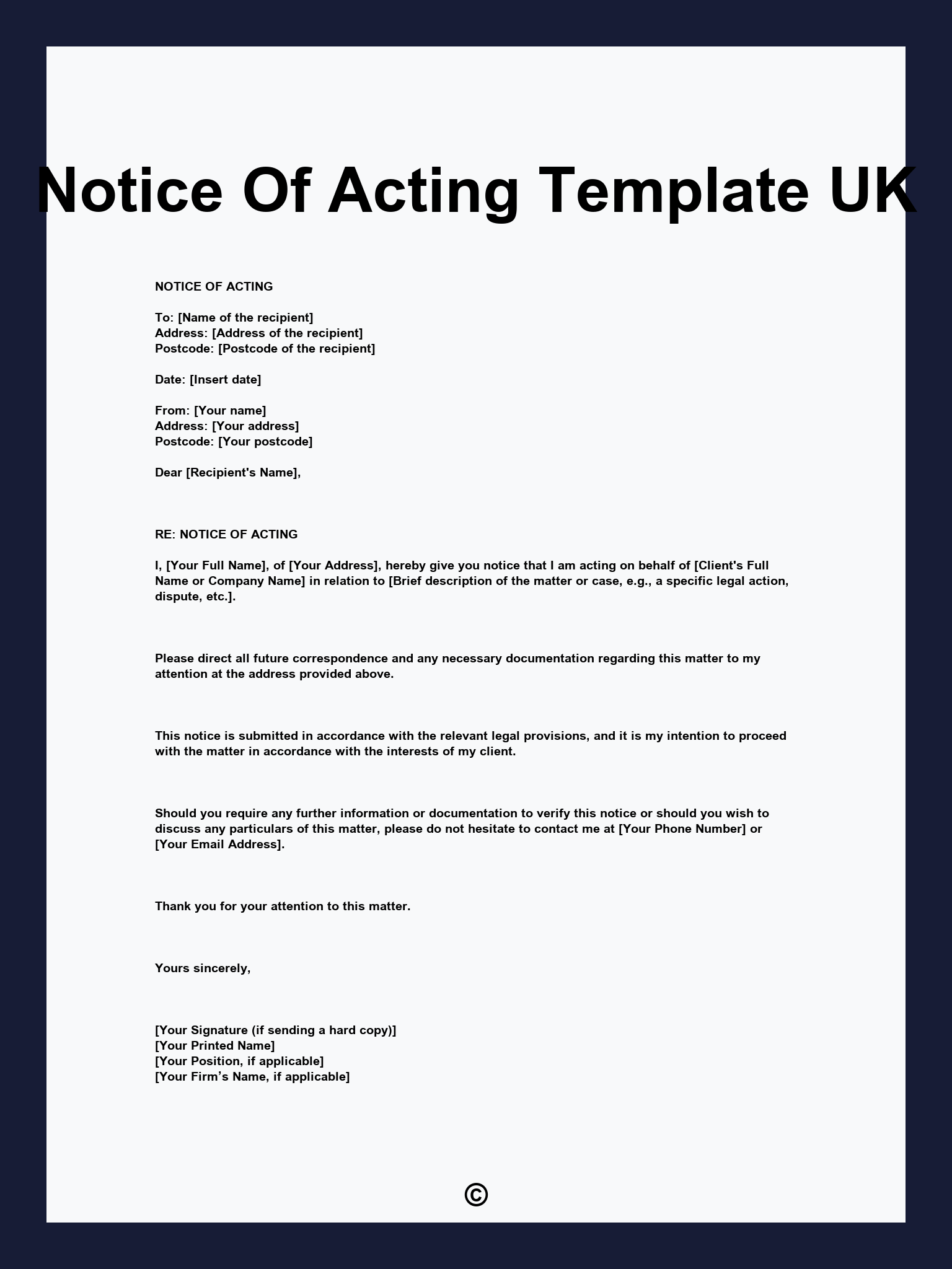 Notice Of Acting Template UK