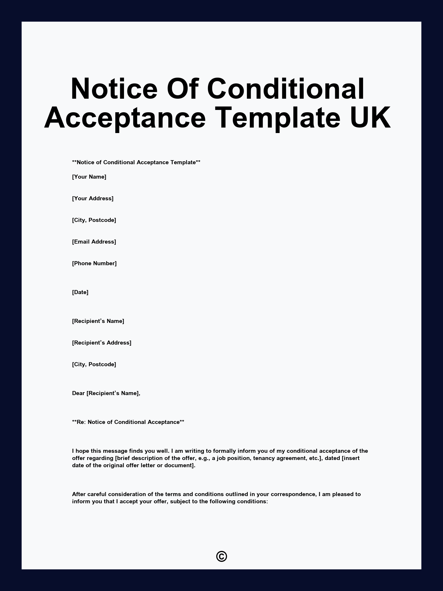 Notice Of Conditional Acceptance Template UK