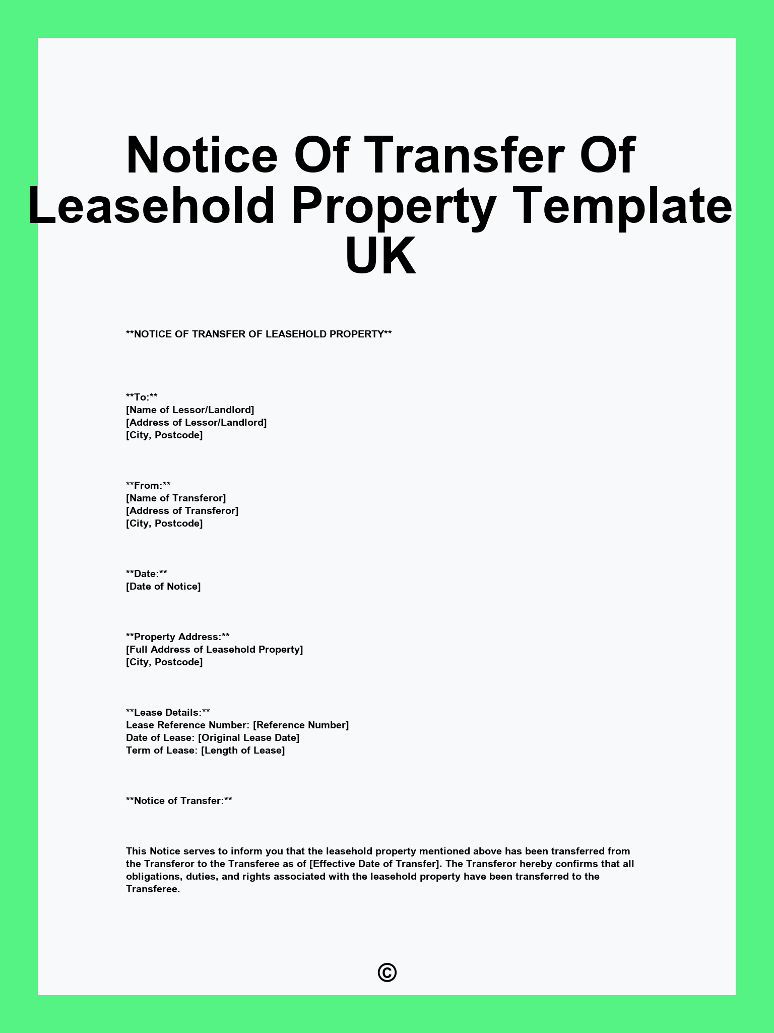 Notice Of Transfer Of Leasehold Property Template UK