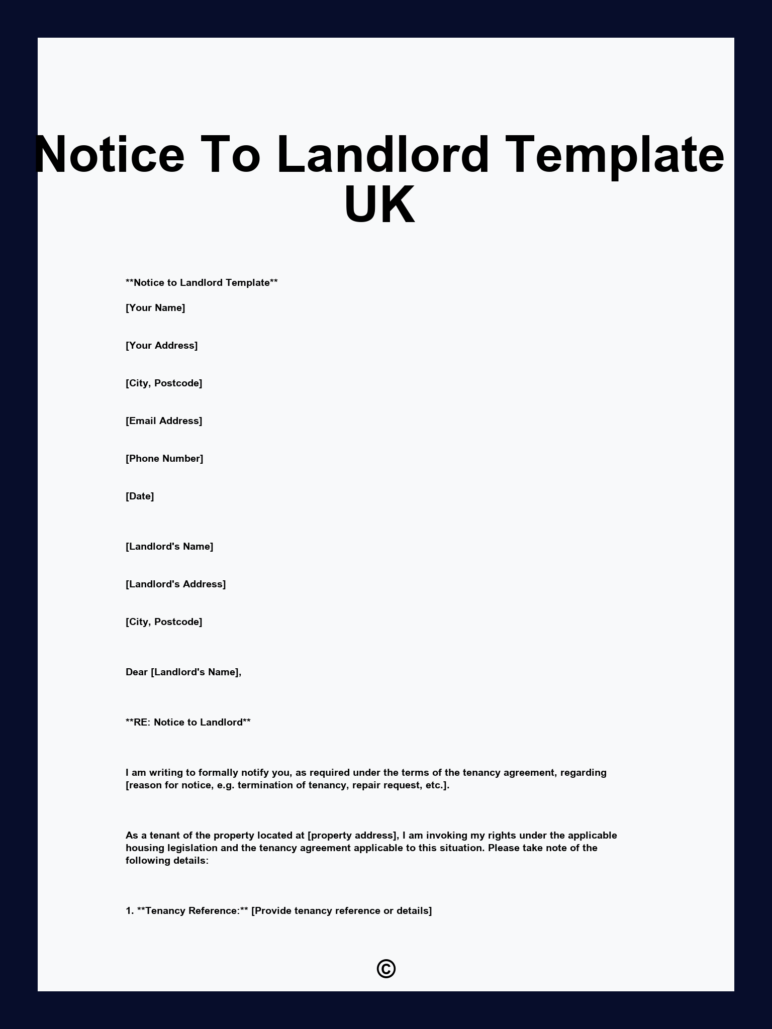 Notice To Landlord Template UK