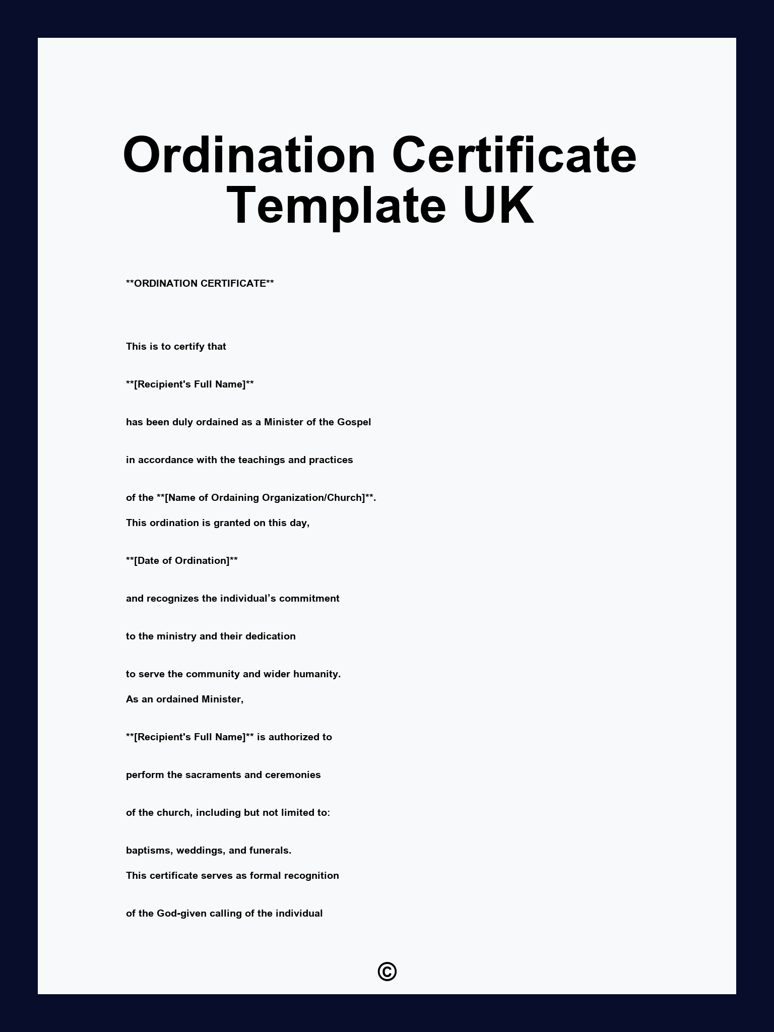 Ordination Certificate Template UK