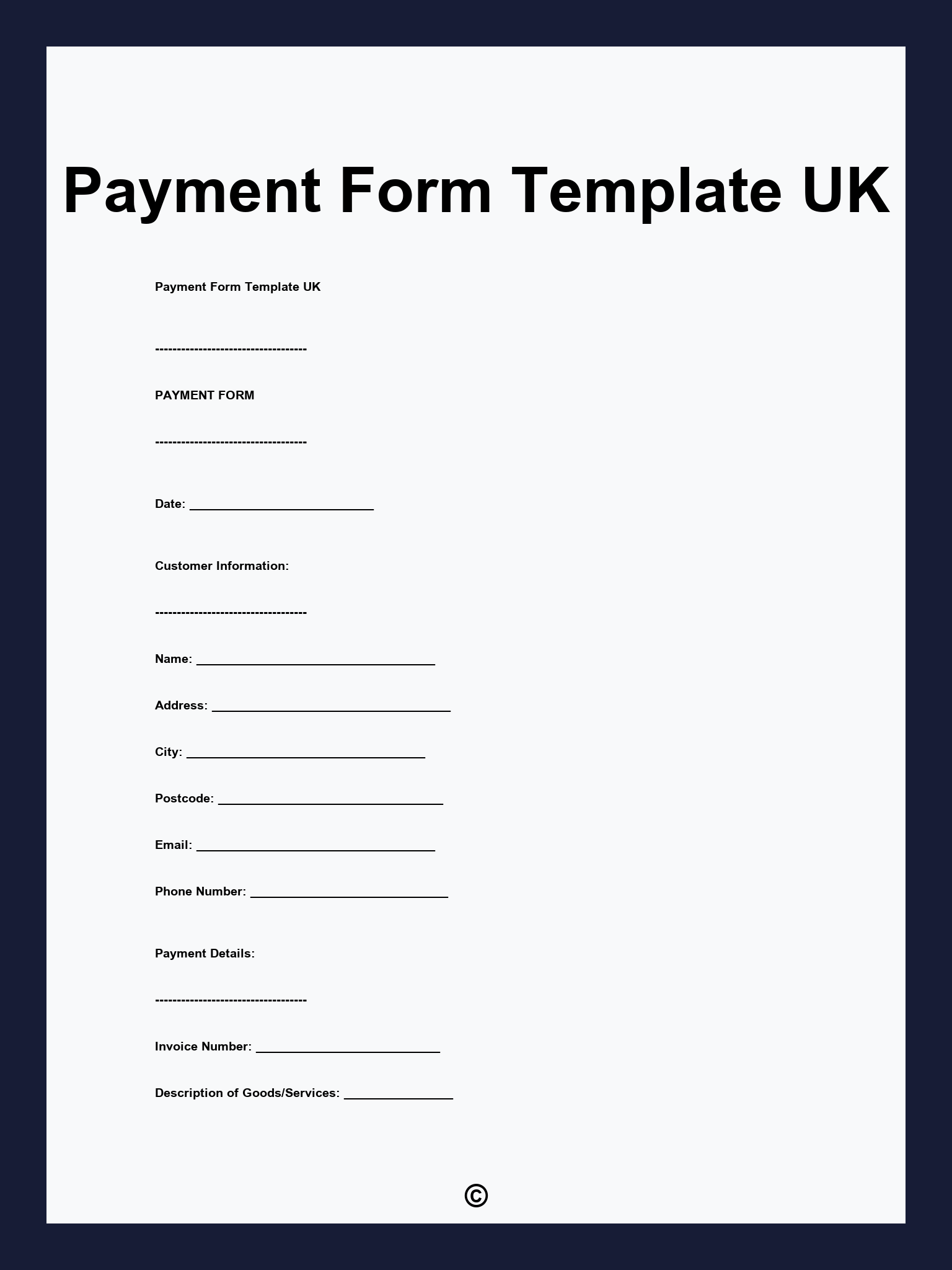 Payment Form Template UK