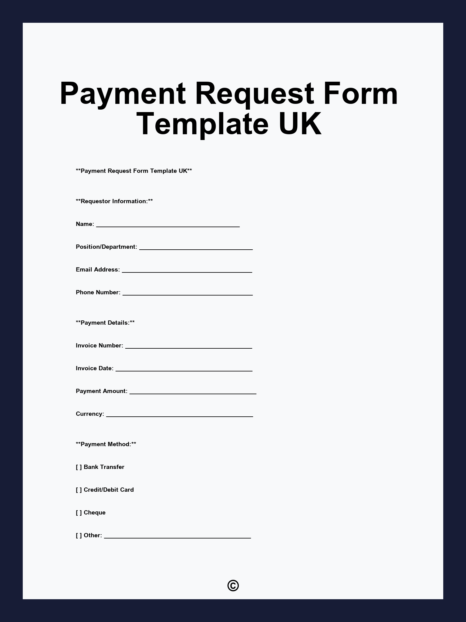 Payment Request Form Template UK