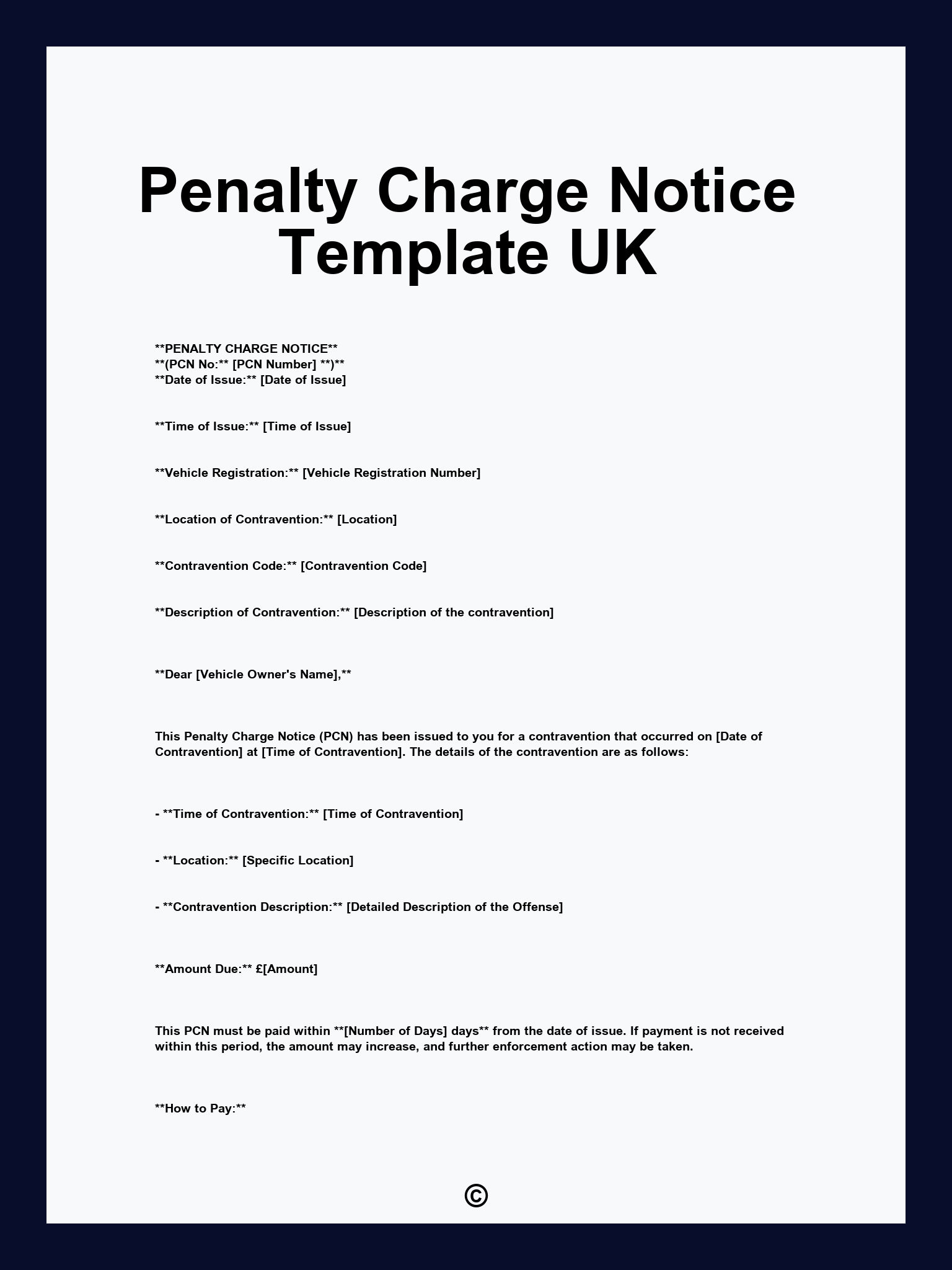 Penalty Charge Notice Template UK