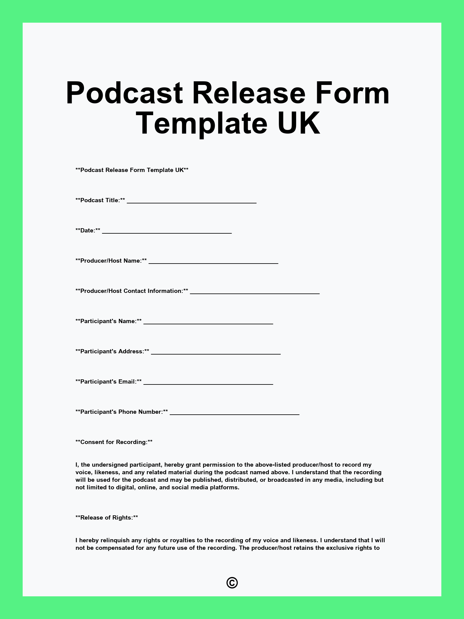 Podcast Release Form Template UK Podcast Release Form Template UK