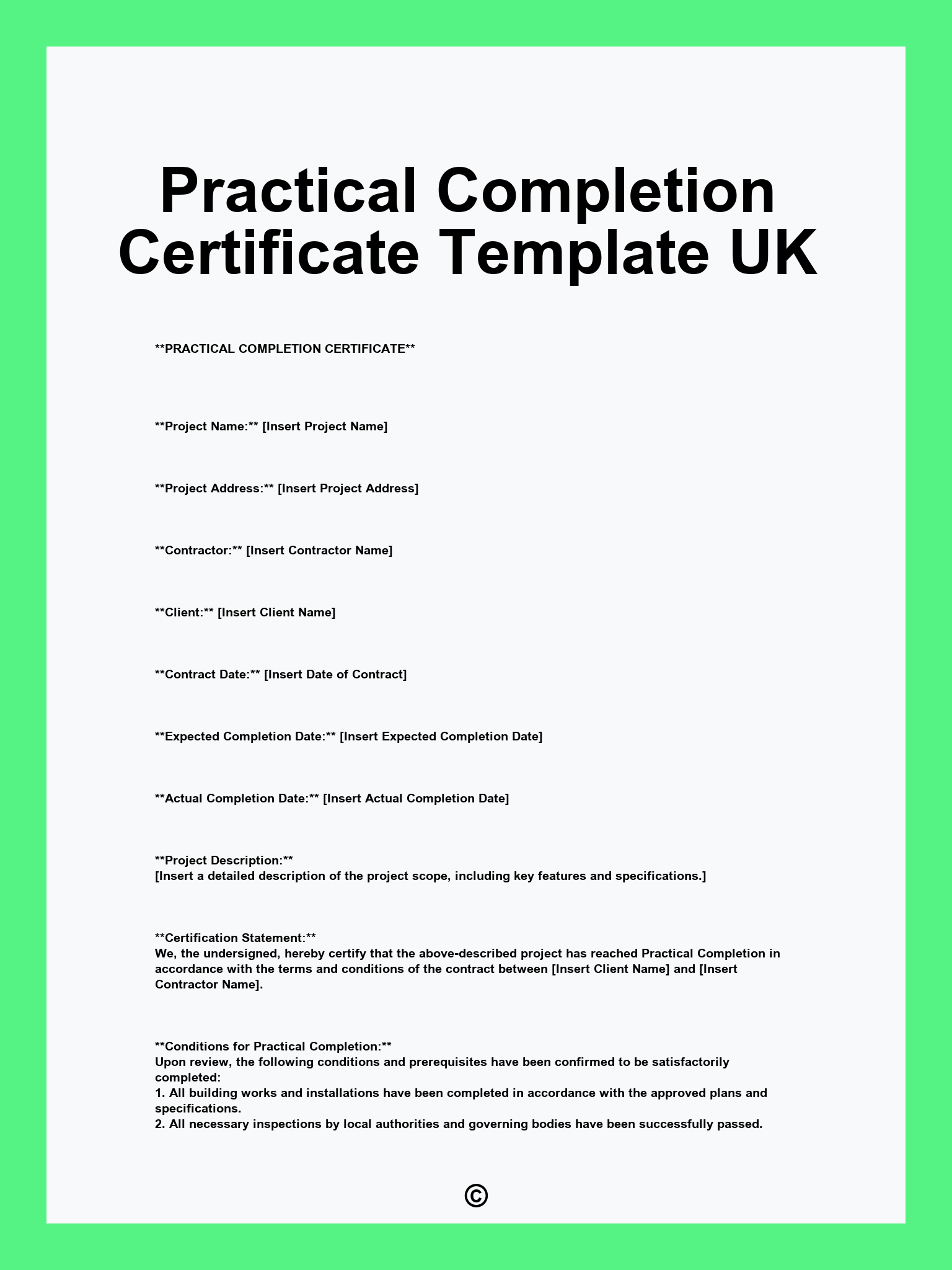 Practical Completion Certificate Template UK