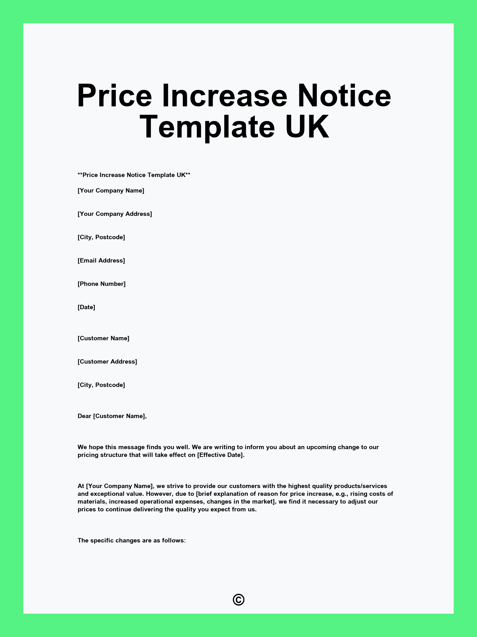 Price Increase Notice Template UK