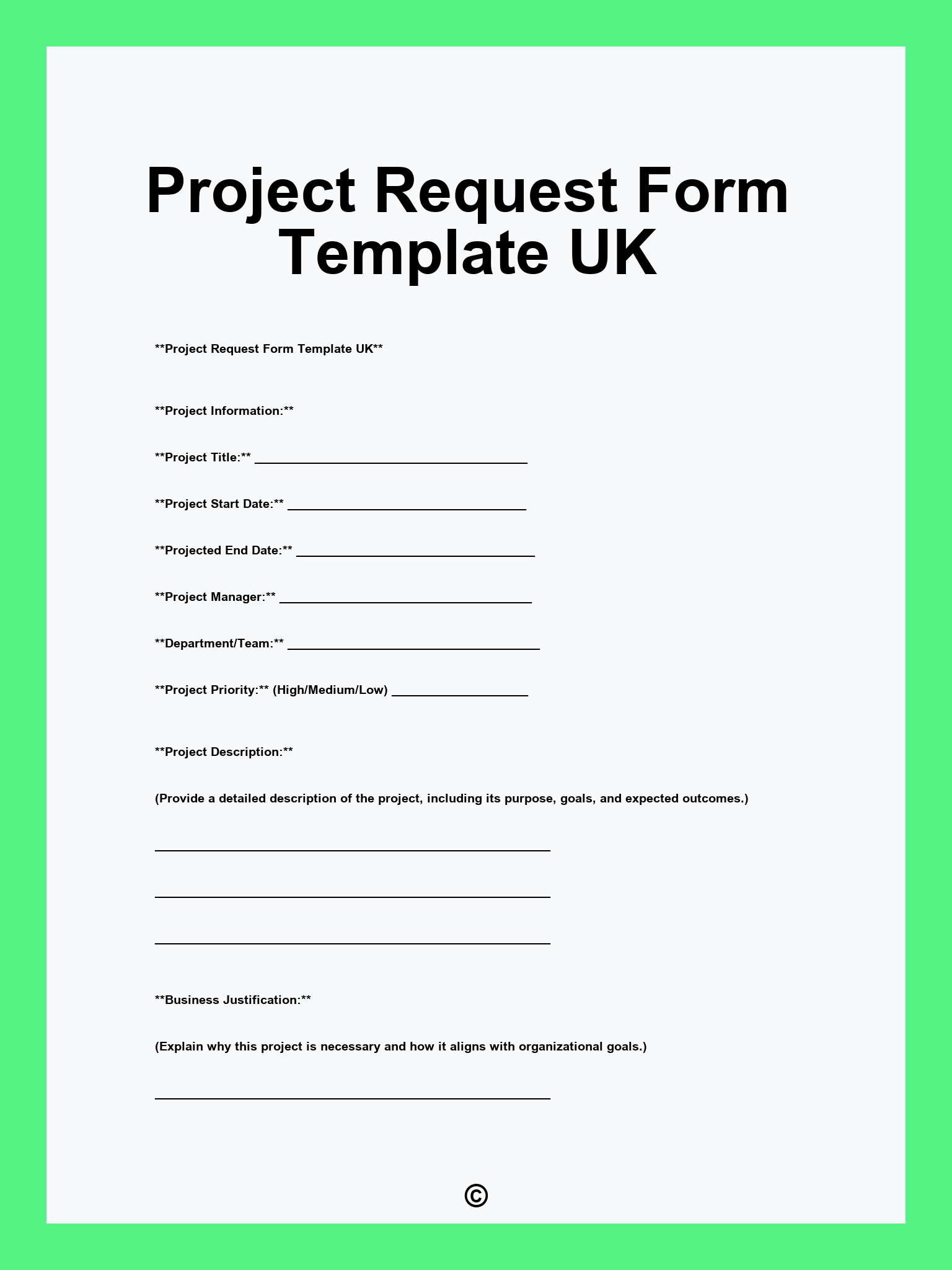 Project Request Form Template UK