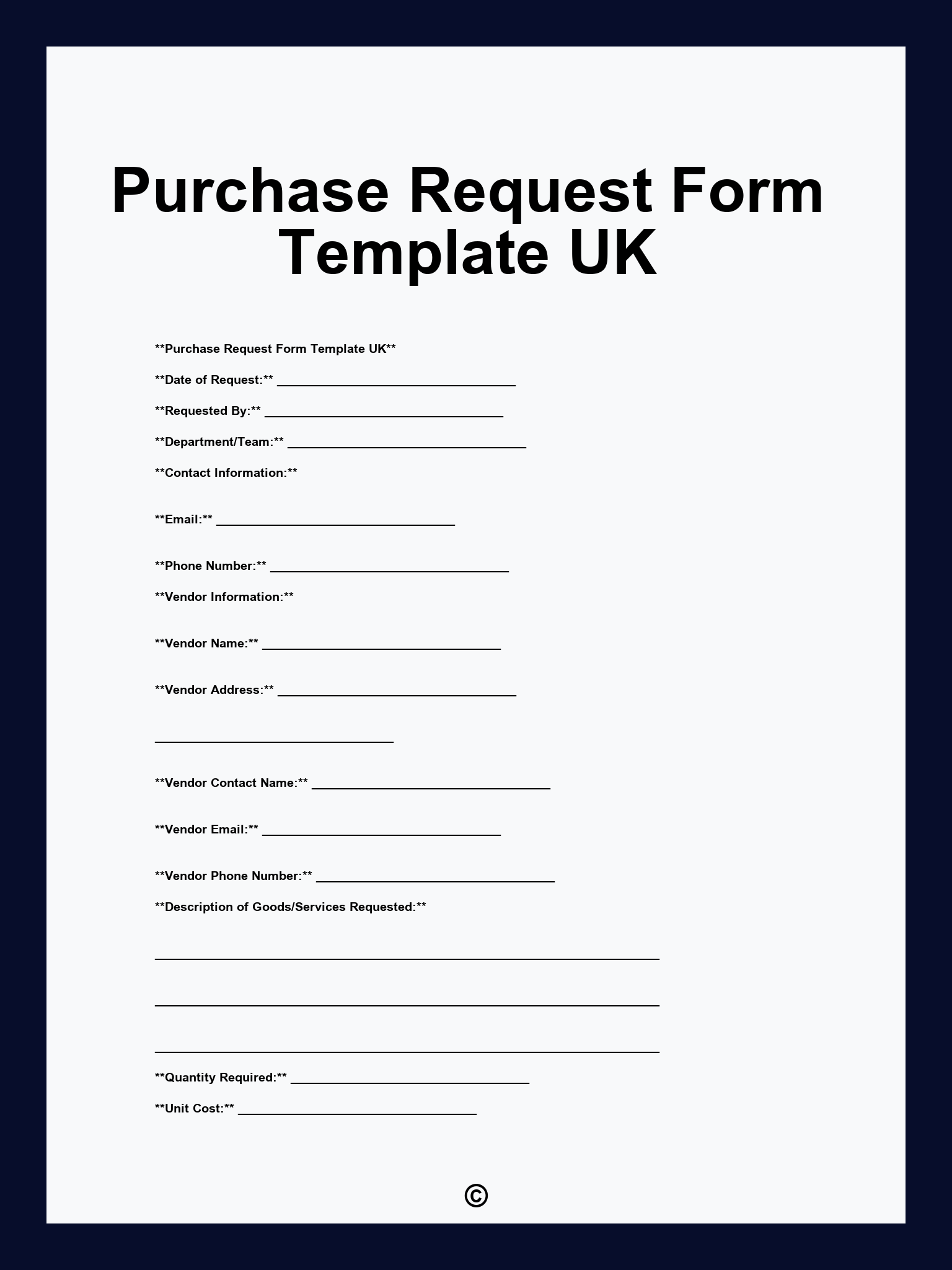 Purchase Request Form Template UK