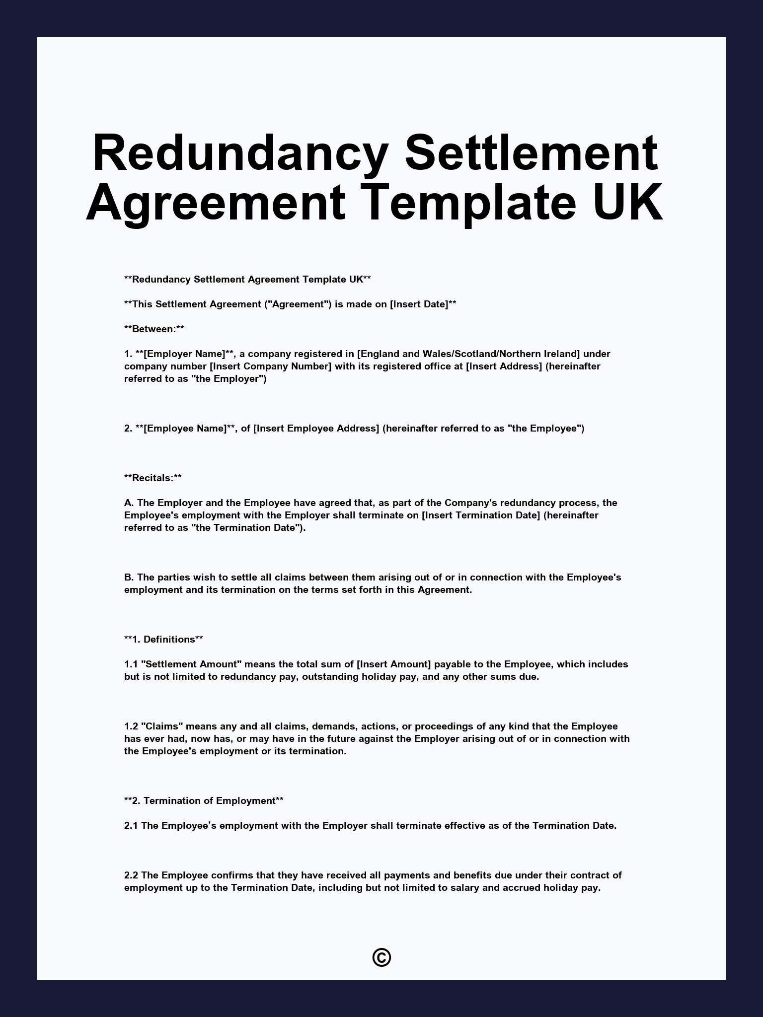 Redundancy Settlement Agreement Template UK