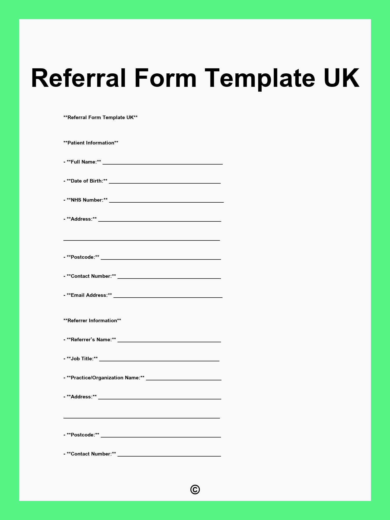 Referral Form Template UK