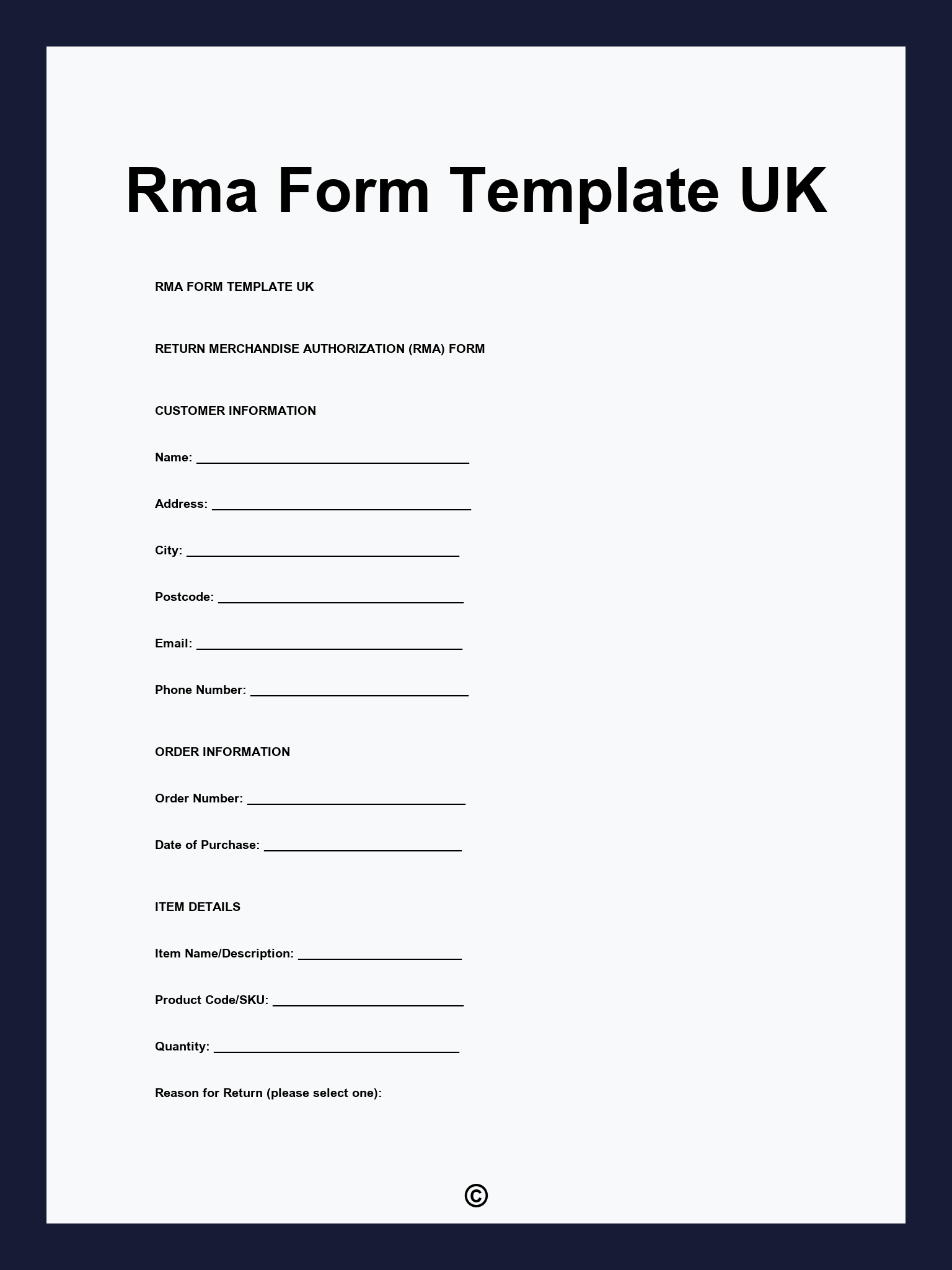 Rma Form Template UK