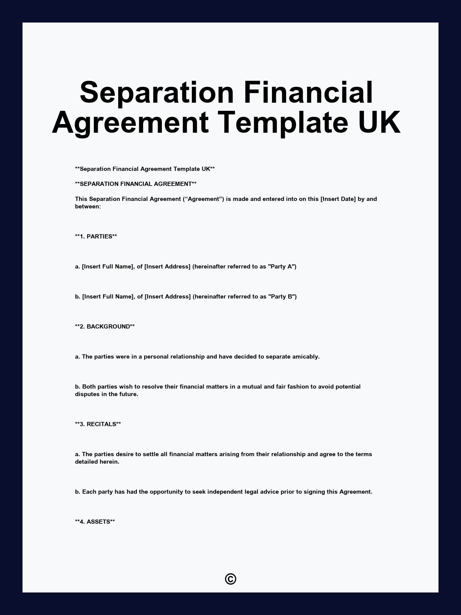 Separation Financial Agreement Template UK