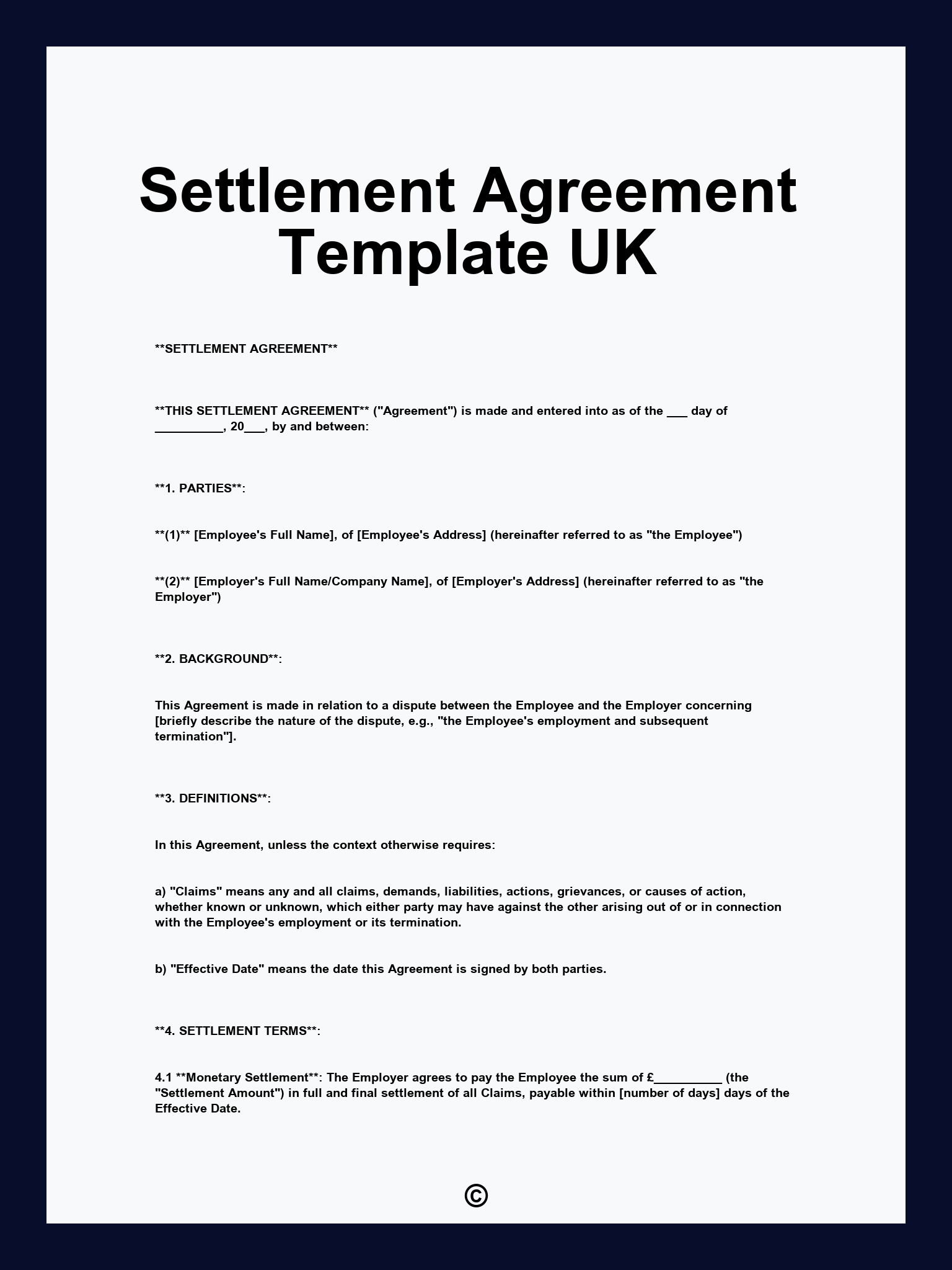 Settlement Agreement Template UK