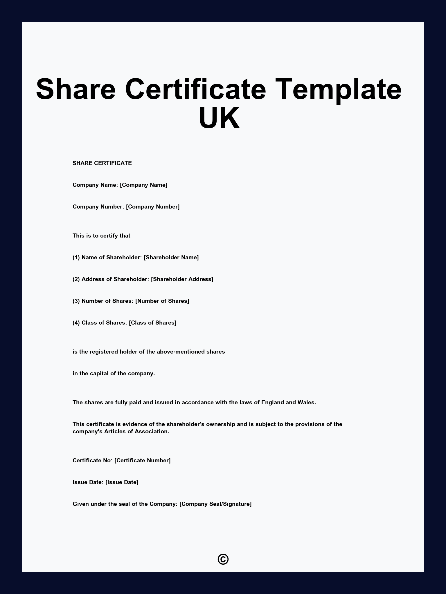 Share Certificate Template UK