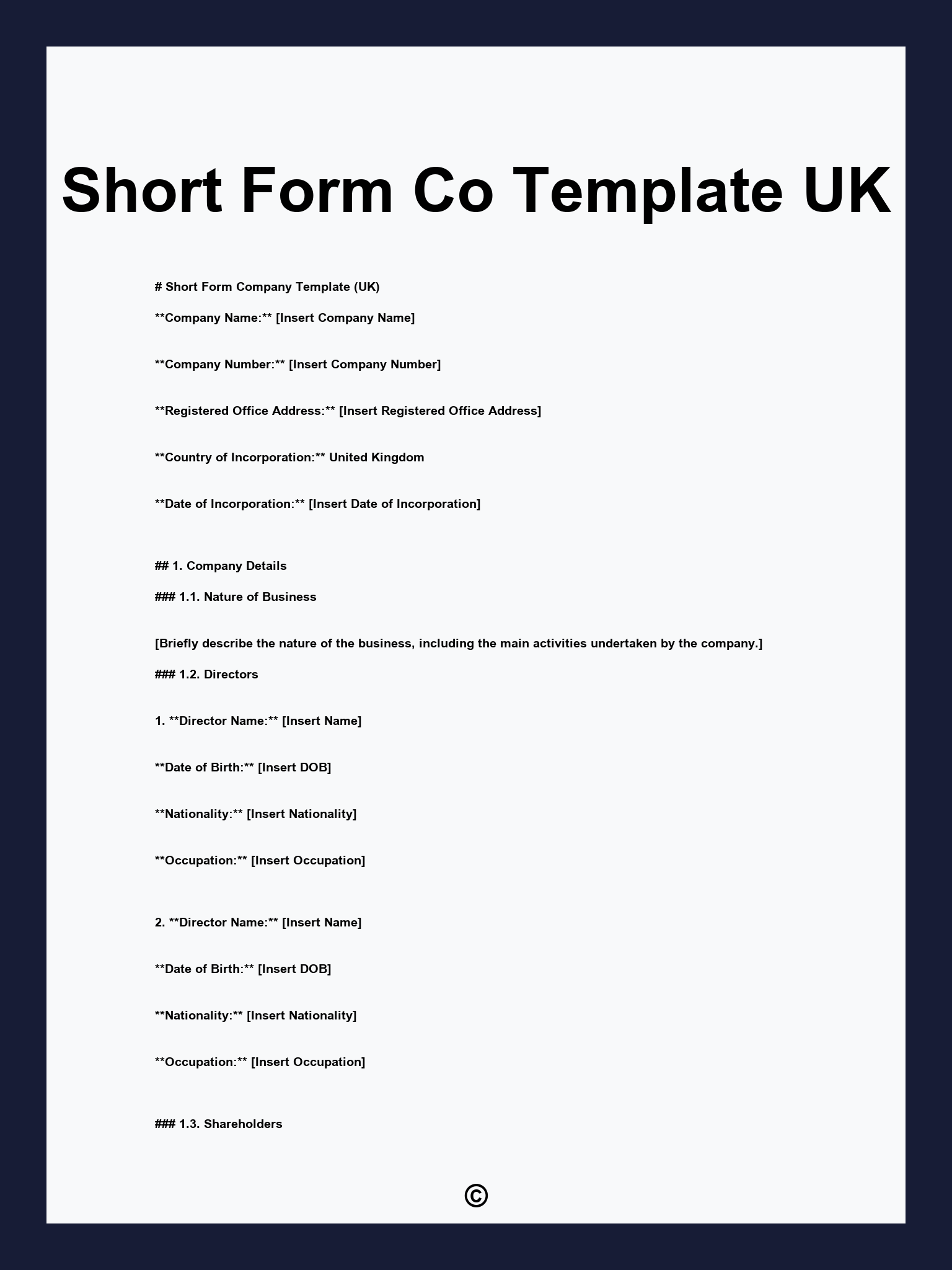 Short Form Co Template UK