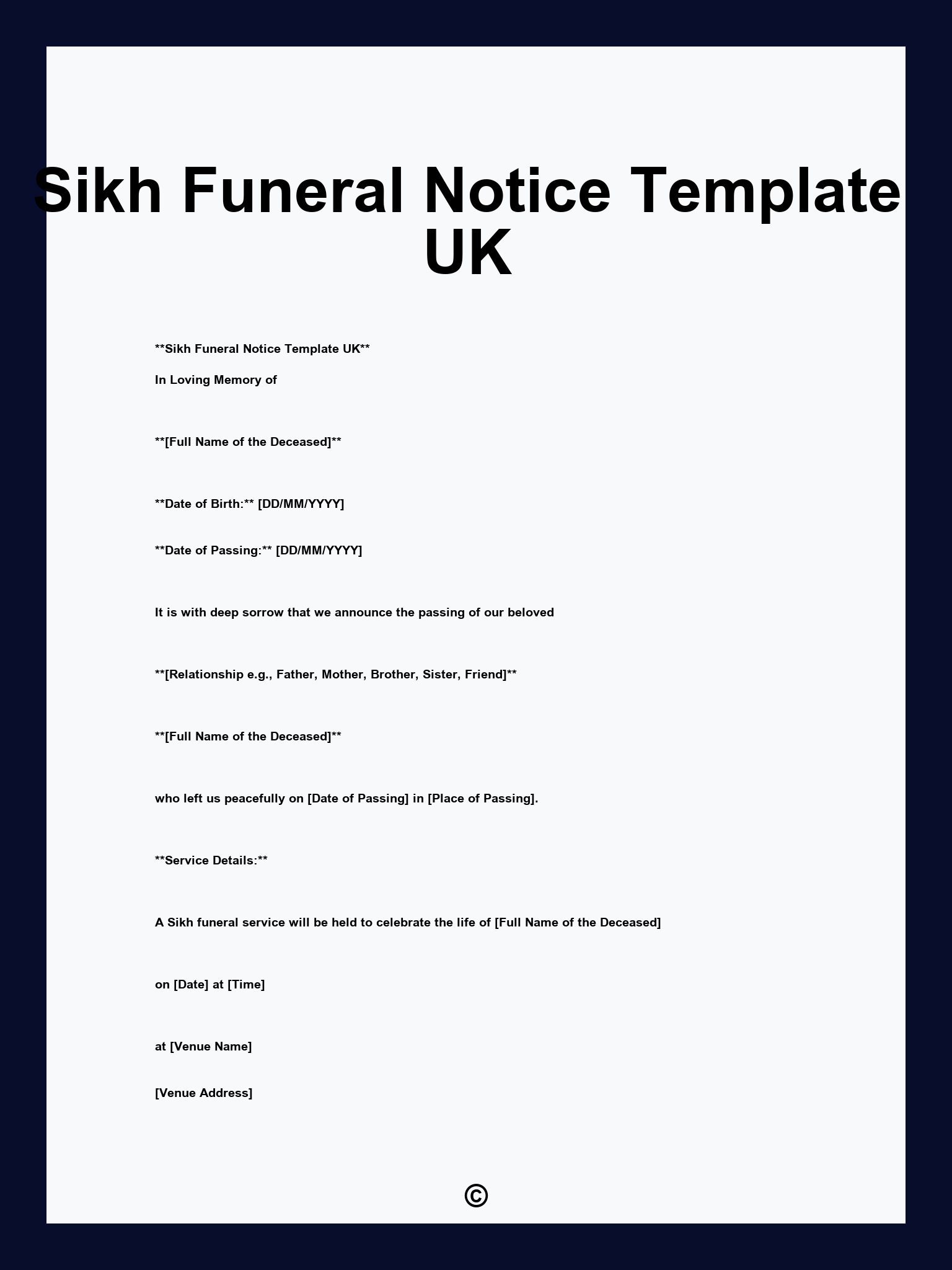 Sikh Funeral Notice Template UK