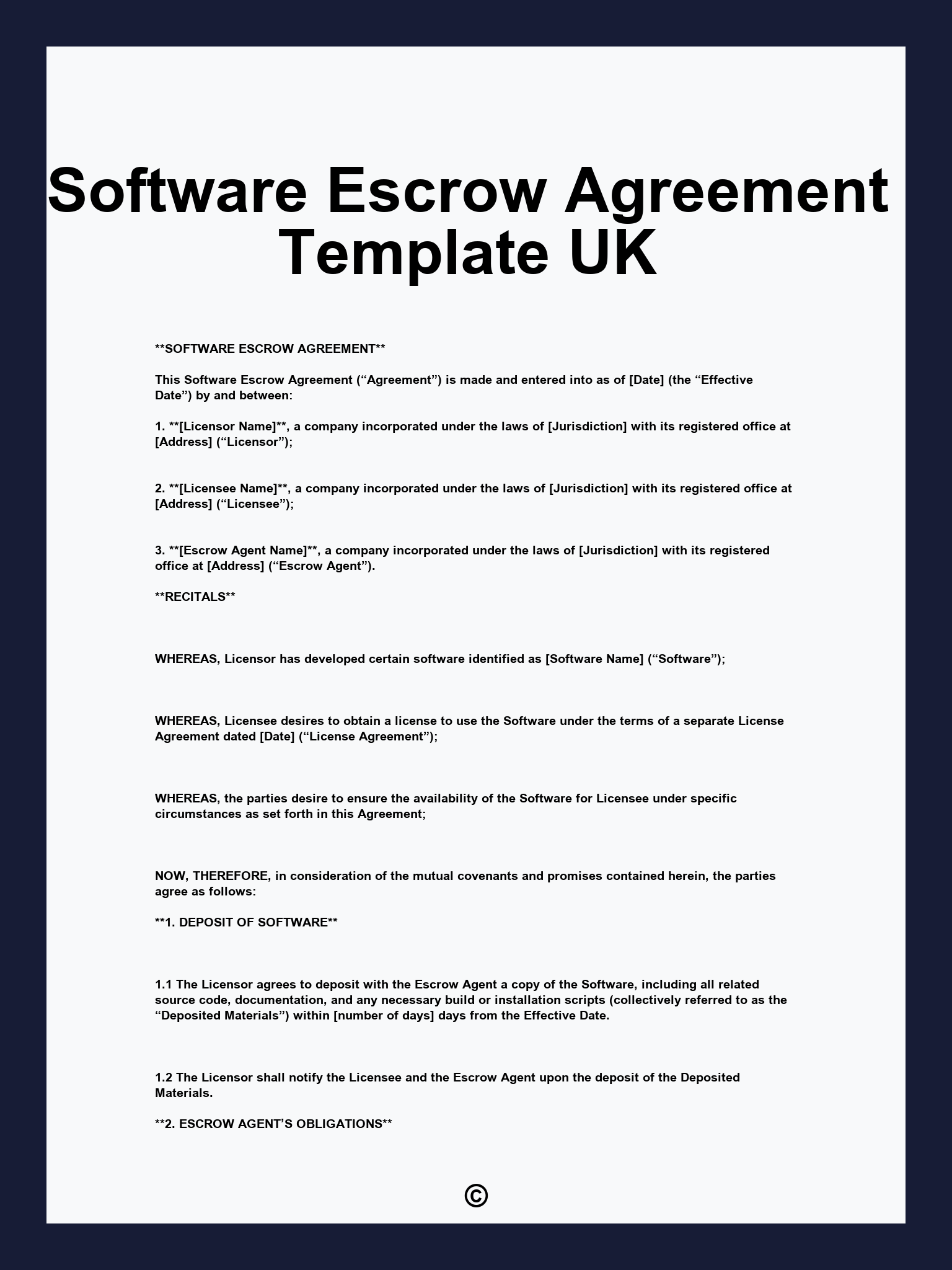 Software Escrow Agreement Template UK