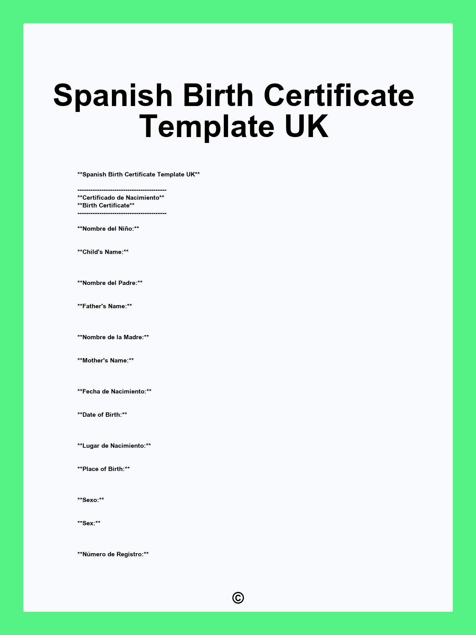 Spanish Birth Certificate Template UK