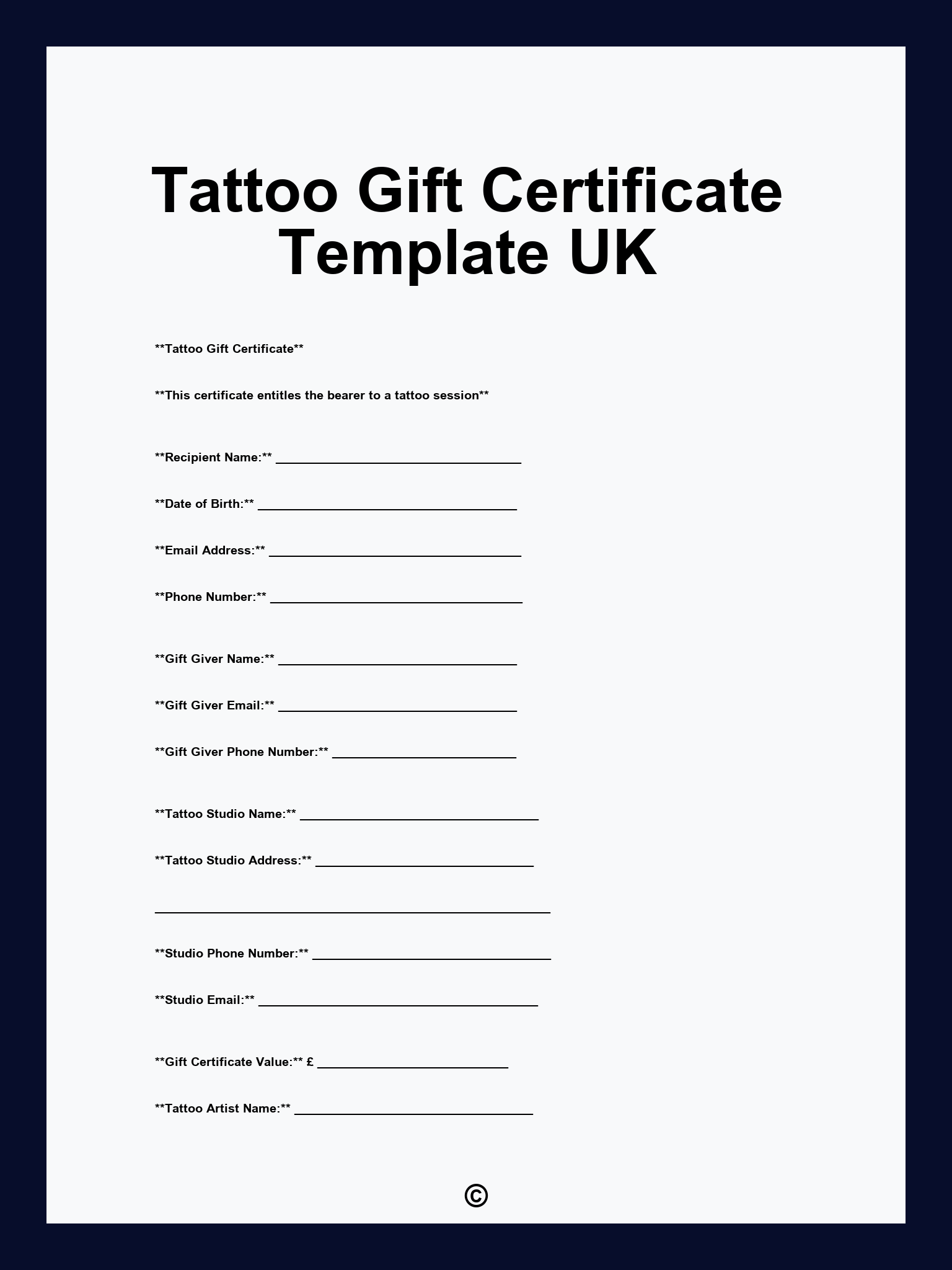 Tattoo Gift Certificate Template UK