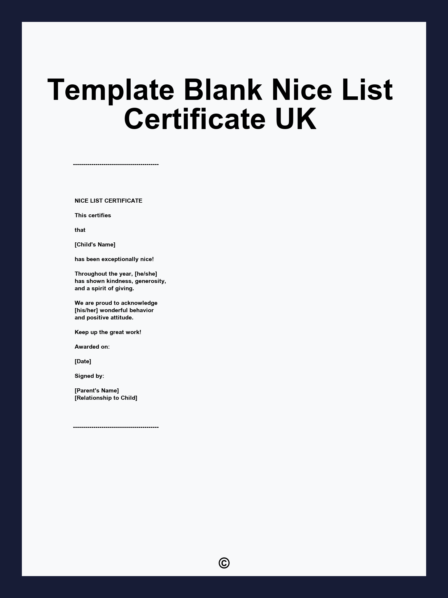 Template Blank Nice List Certificate UK