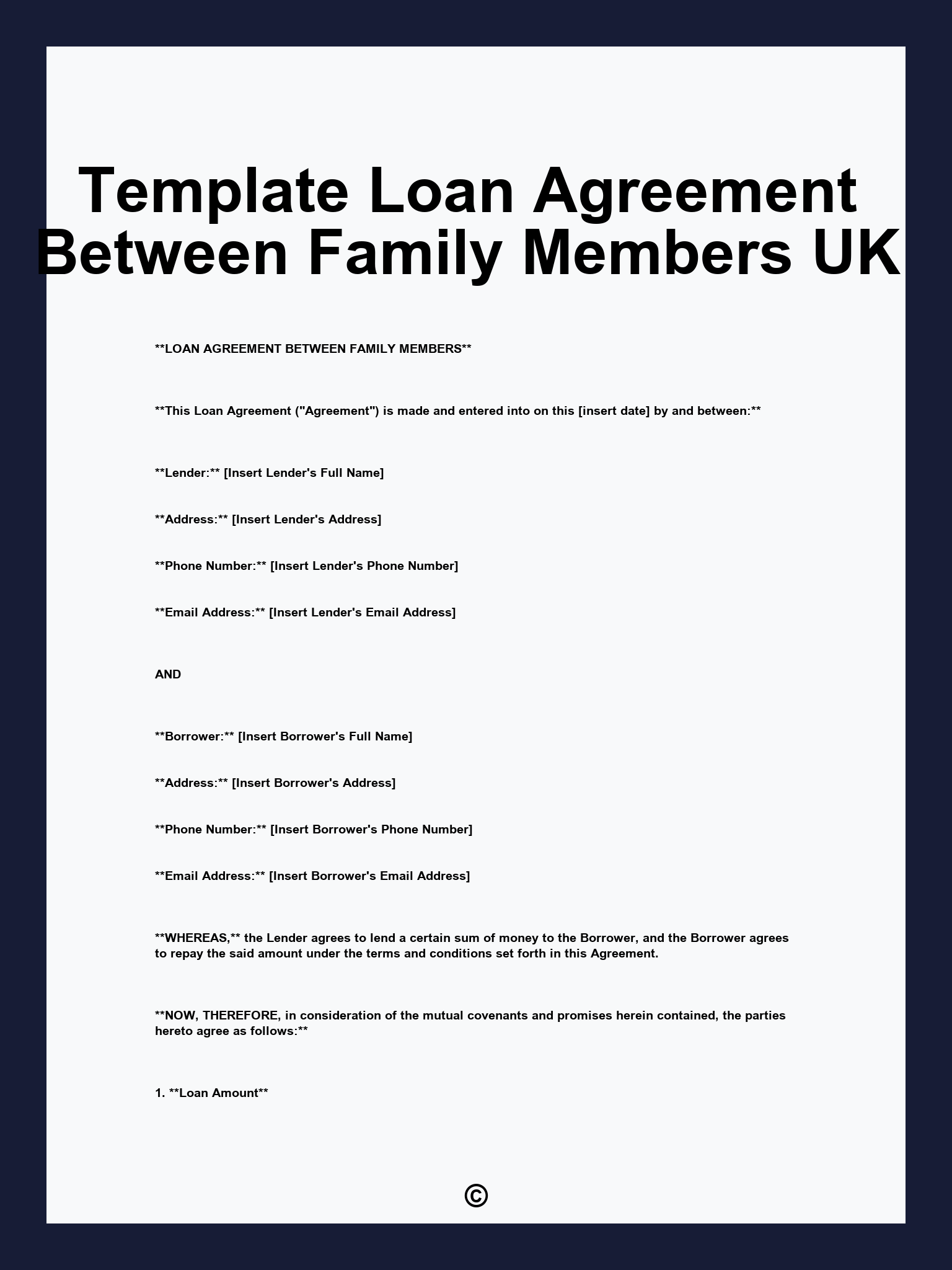 Template Loan Agreement Between Family Members UK
