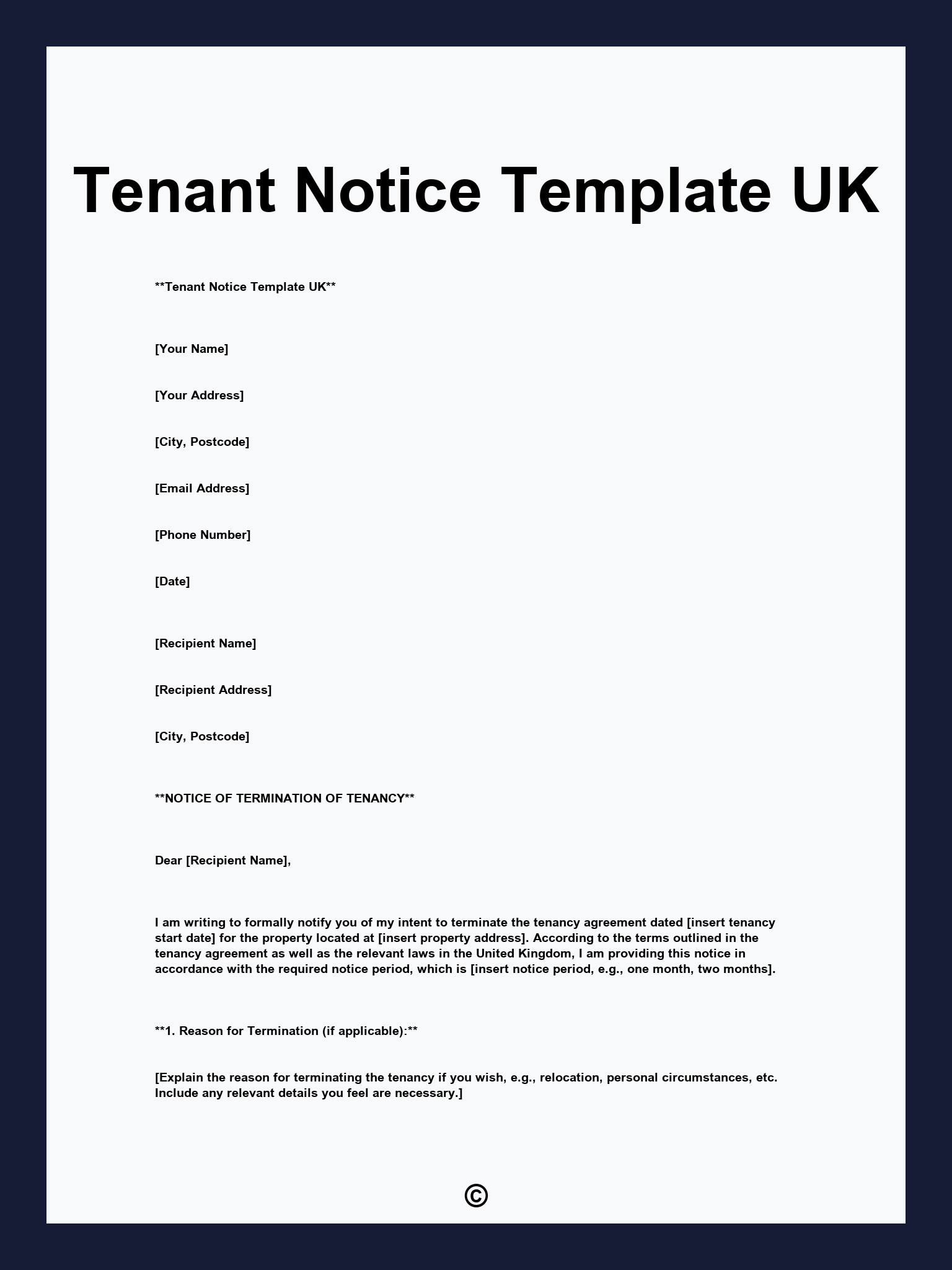 Tenant Notice Template UK