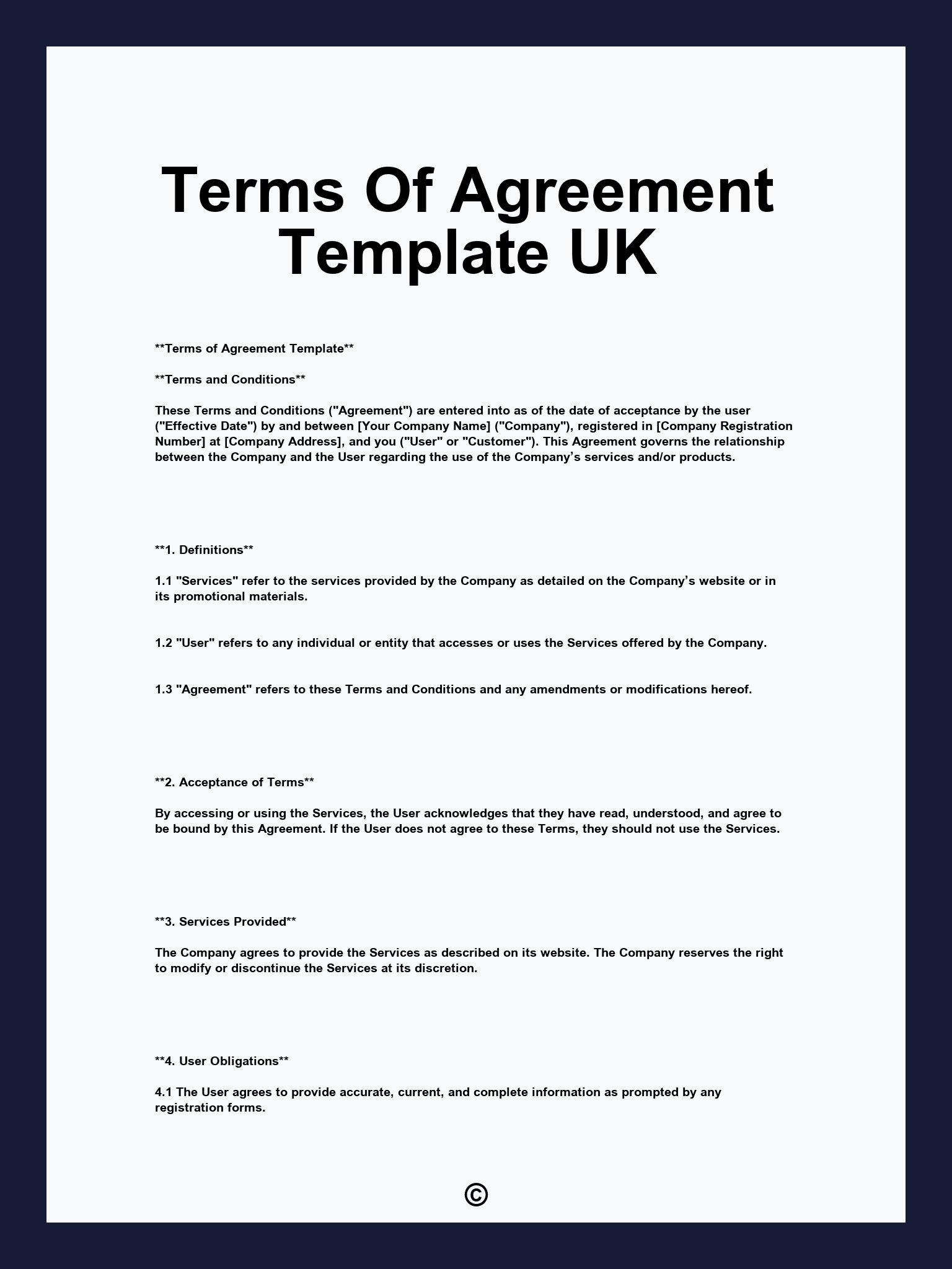 Terms Of Agreement Template UK