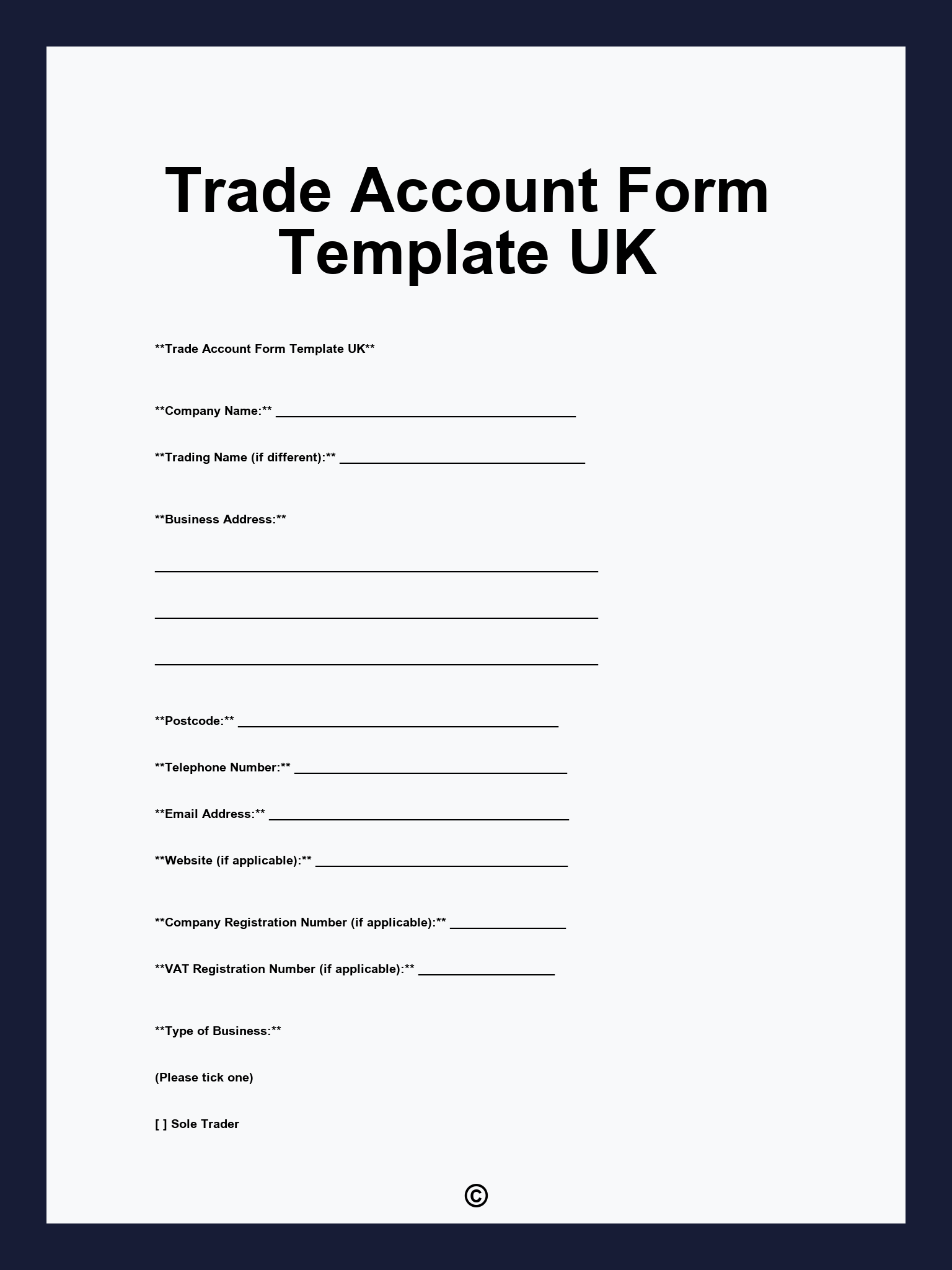 Trade Account Form Template UK