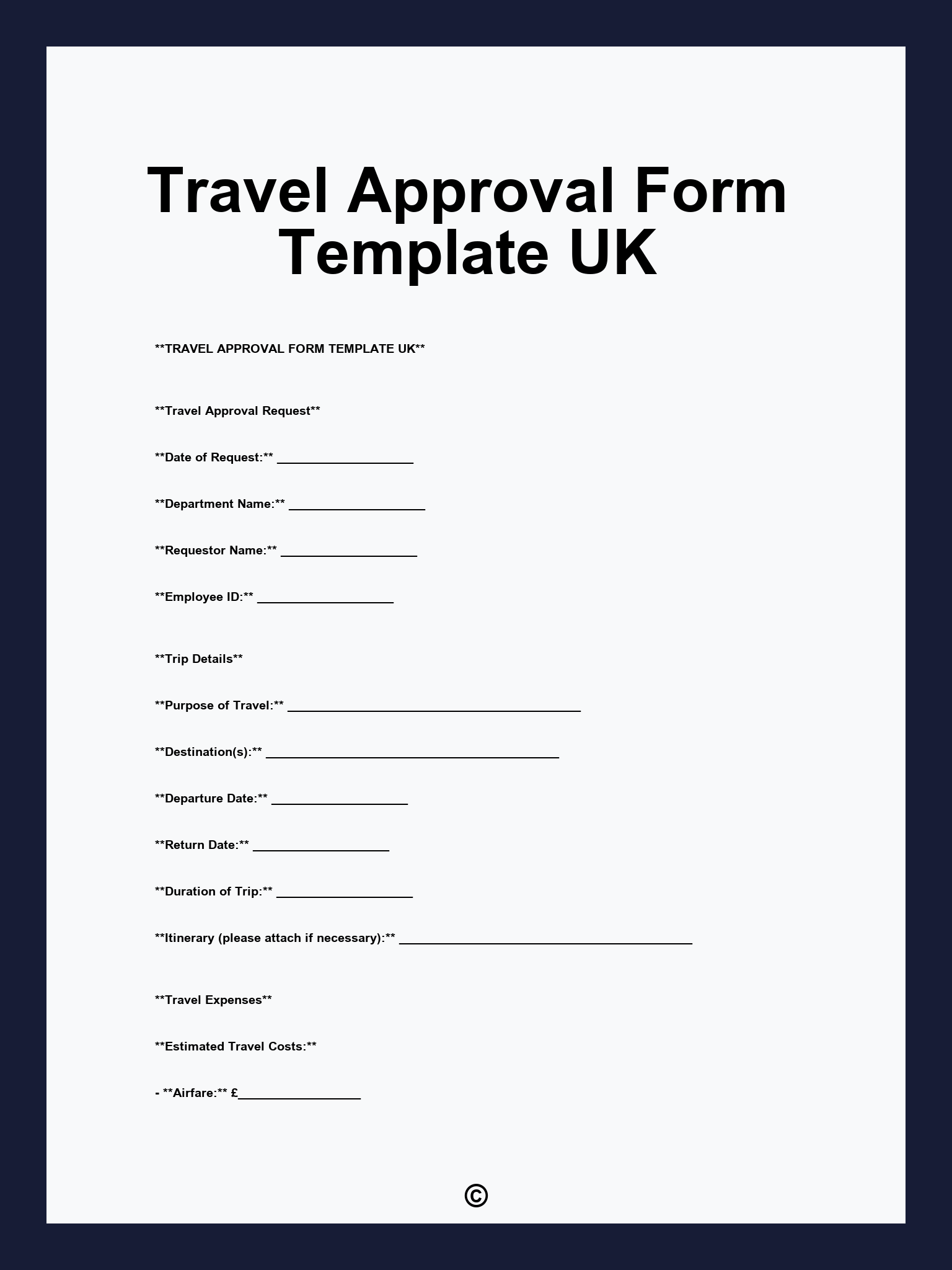 Travel Approval Form Template UK