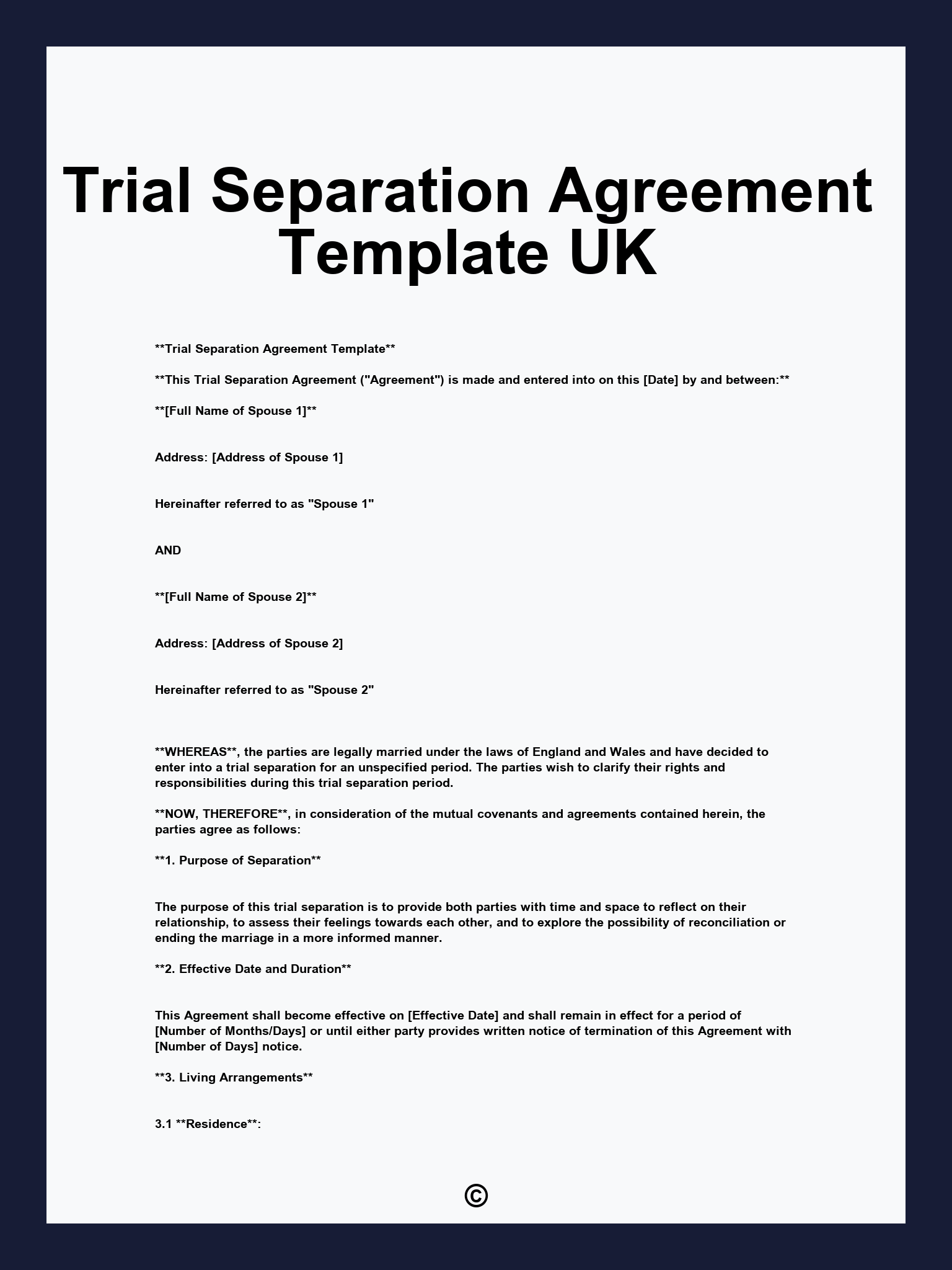 Trial Separation Agreement Template UK