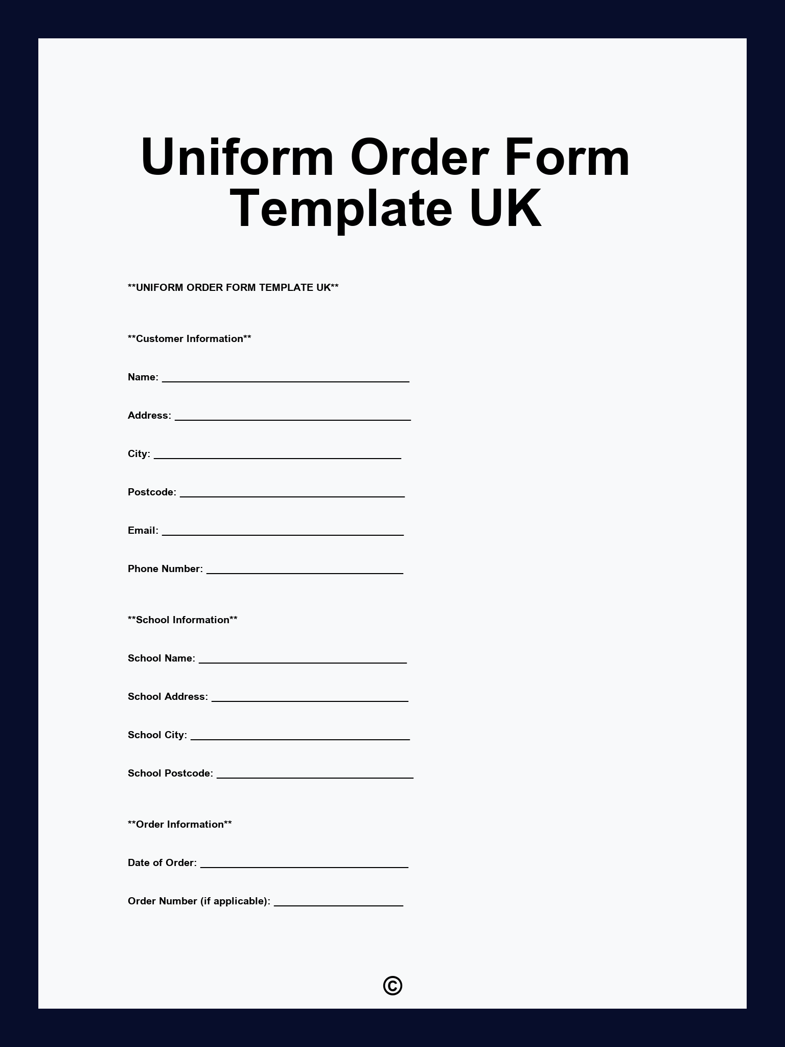 Uniform Order Form Template UK
