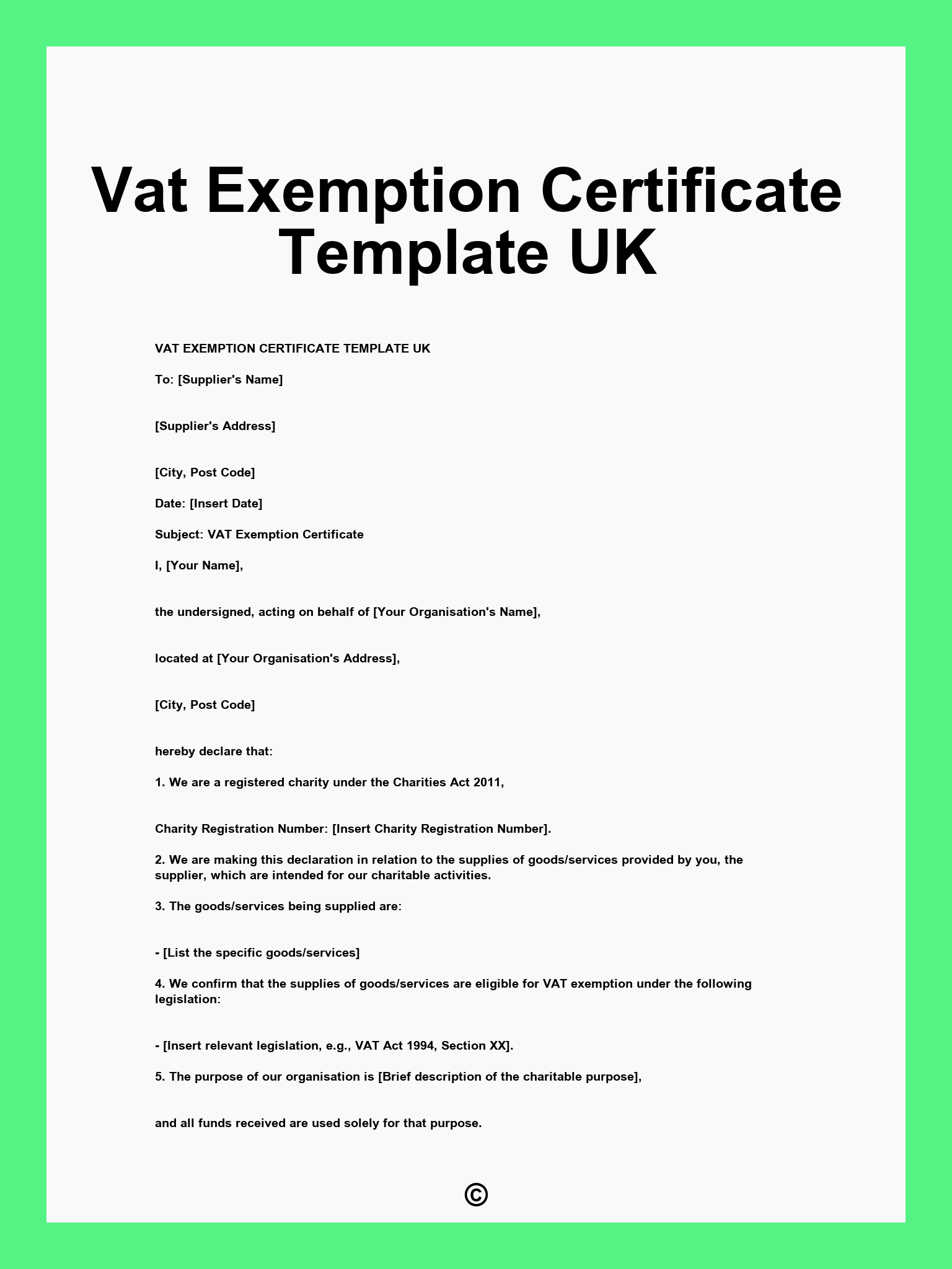 Vat Exemption Certificate Template UK