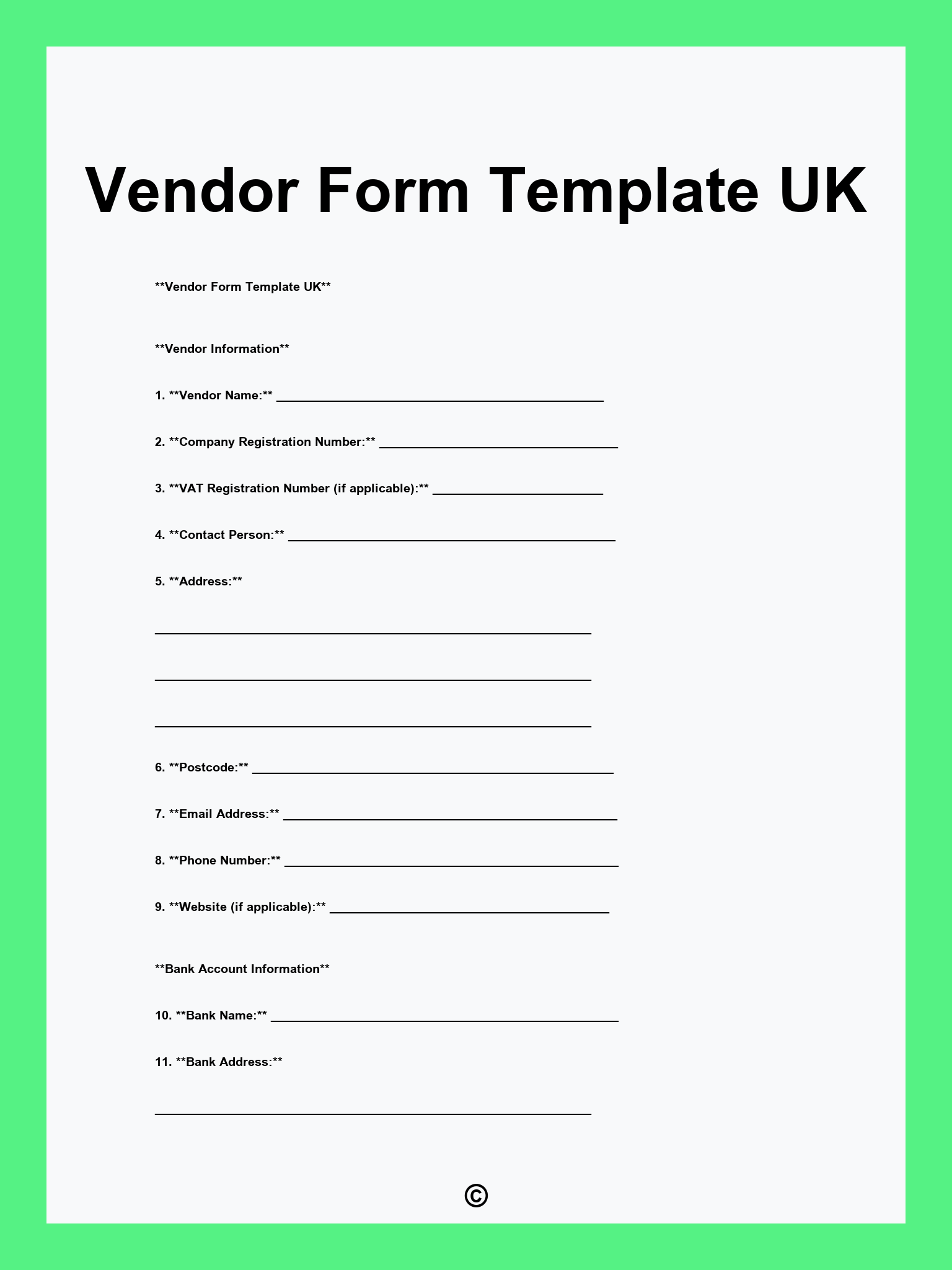 Vendor Form Template UK