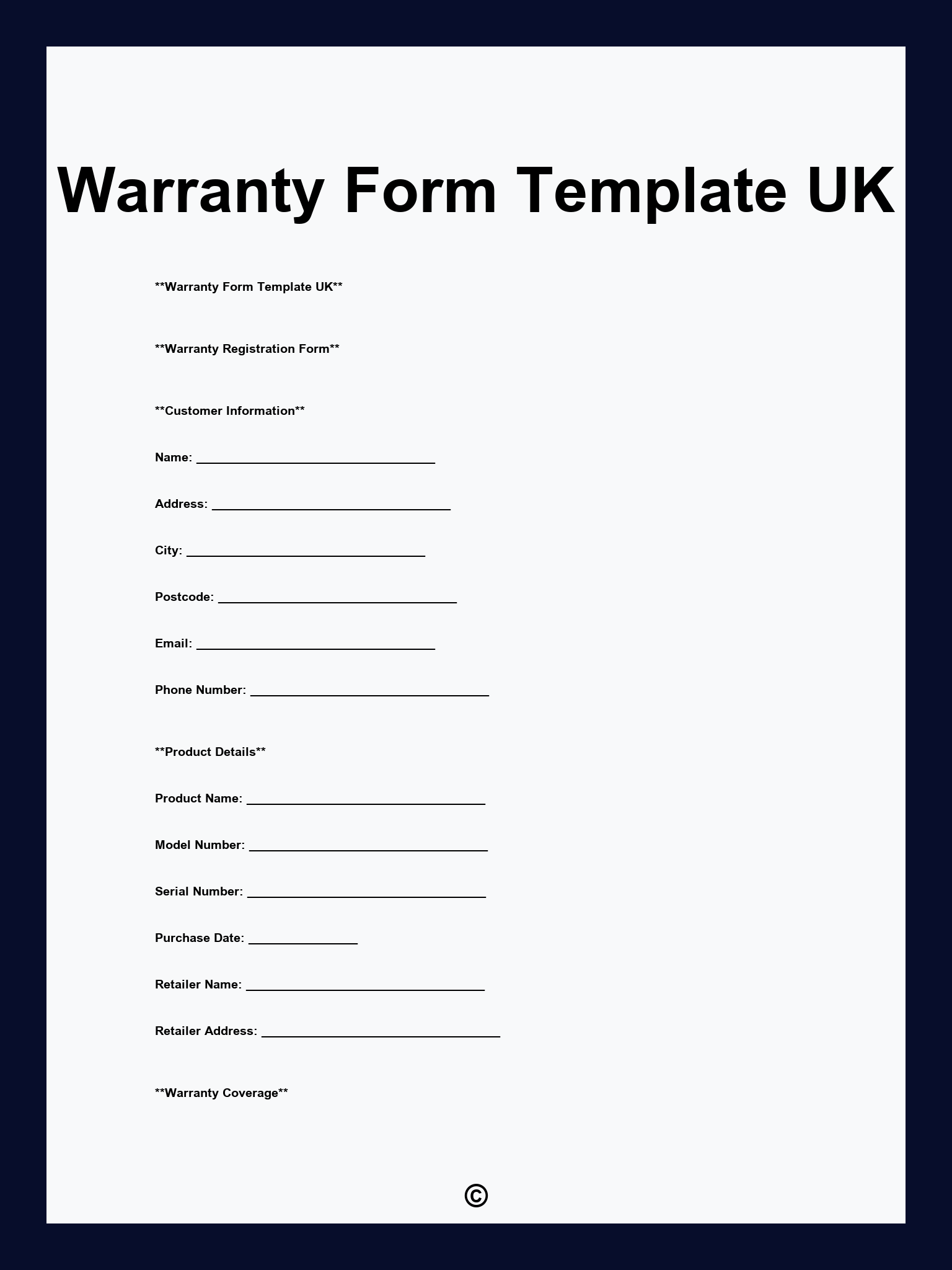 Warranty Form Template UK